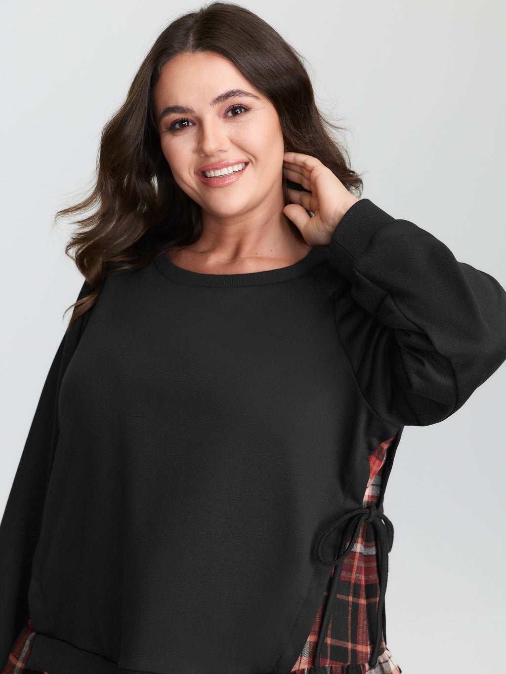 Plaid Pattern Layered Stretchy Sweatshirt
