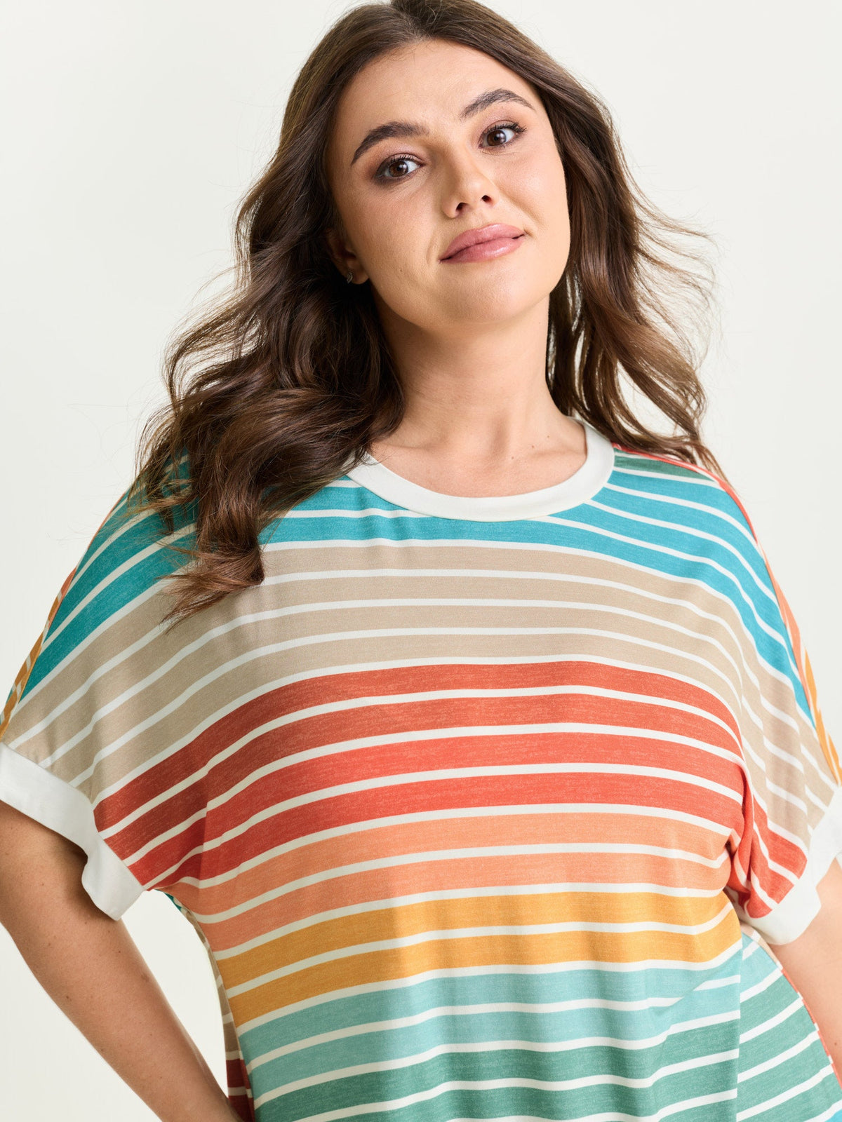 Colorful Gradient Stripe Round Neck T-Shirt