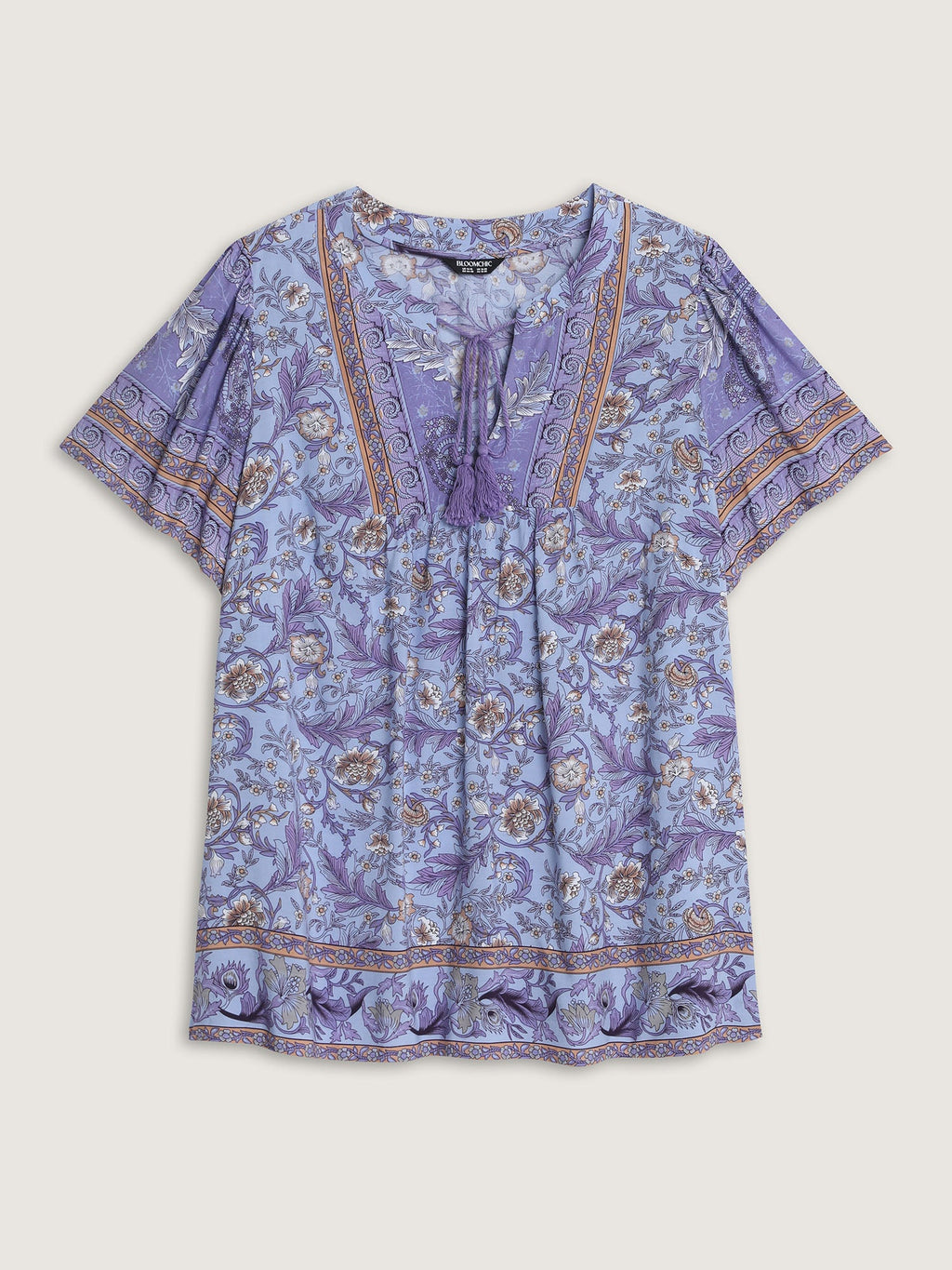 Floral Print Tassel Ruffled Sleeve Blouse
