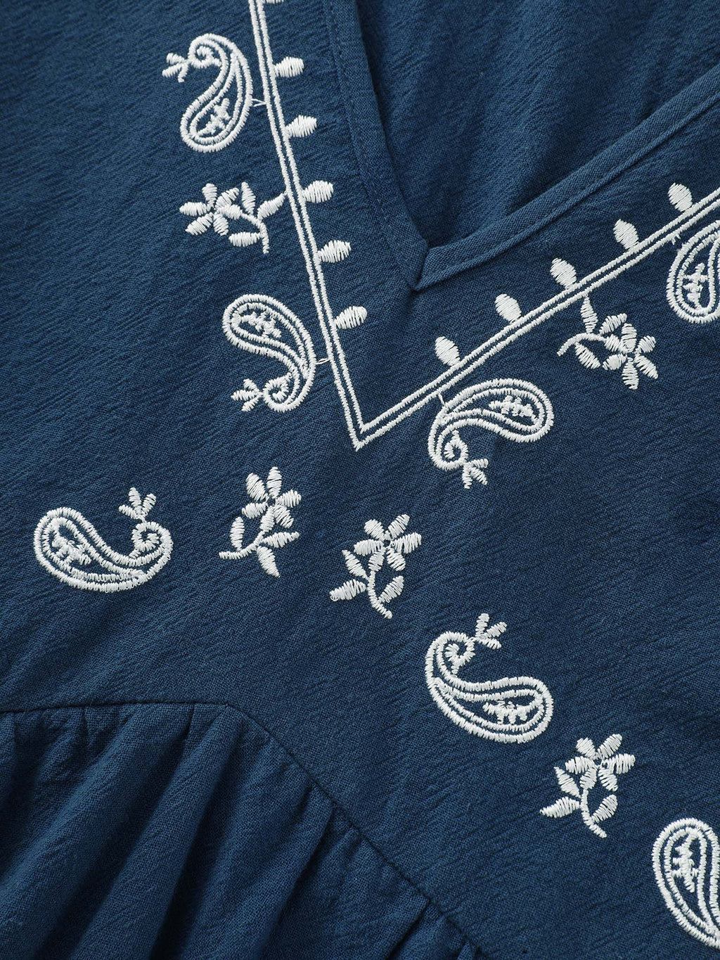 Cotton Boho Embroidered Shoulder Tie Mini Dress
