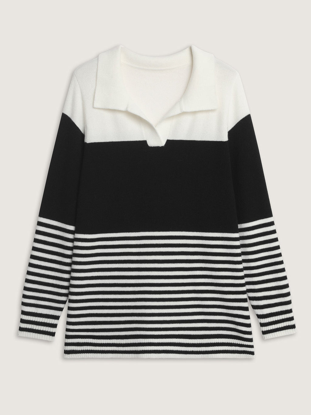 Supersoft Polo Collar Striped Colorblock Pullover