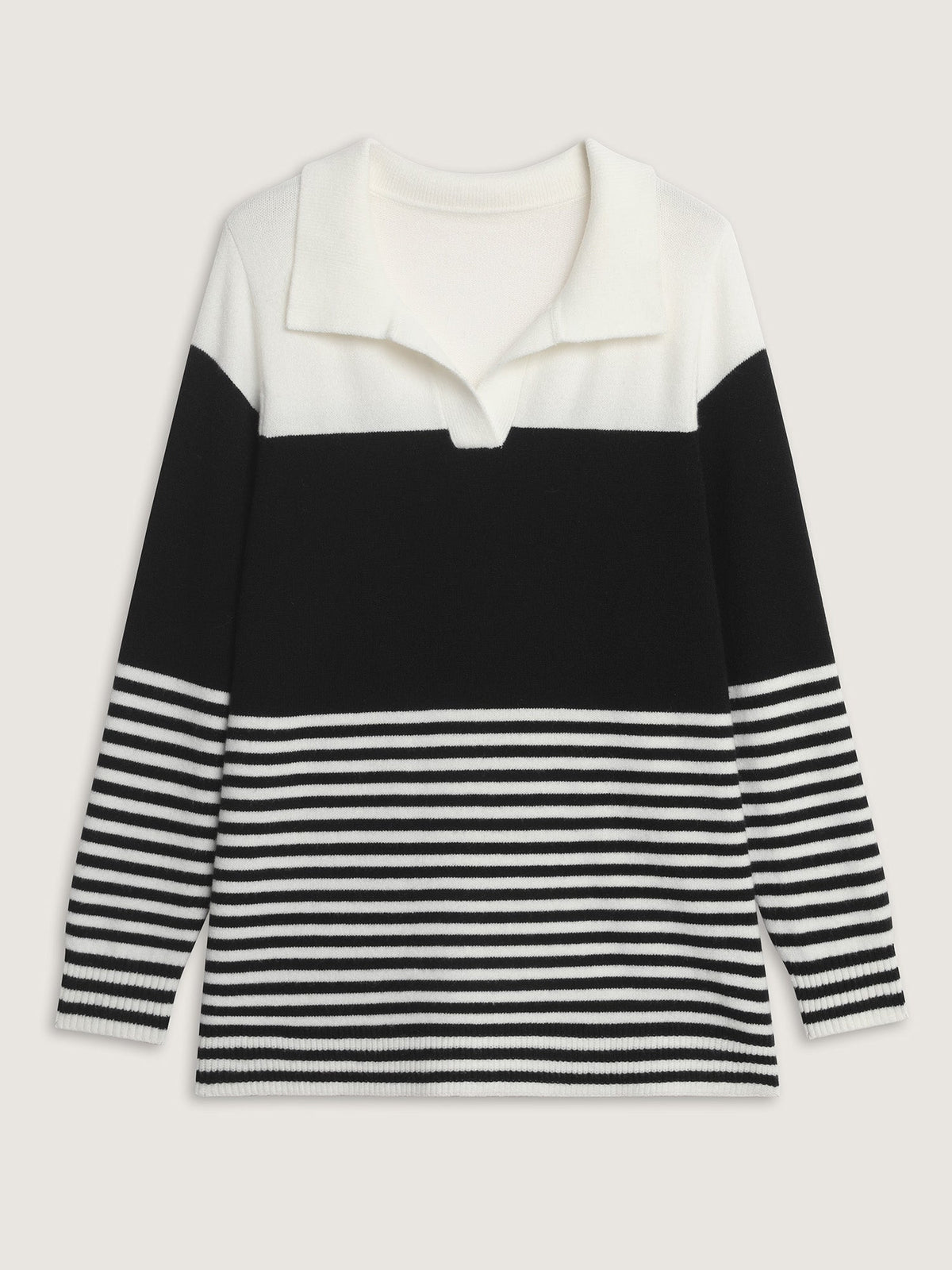 Supersoft Polo Collar Striped Colorblock Pullover