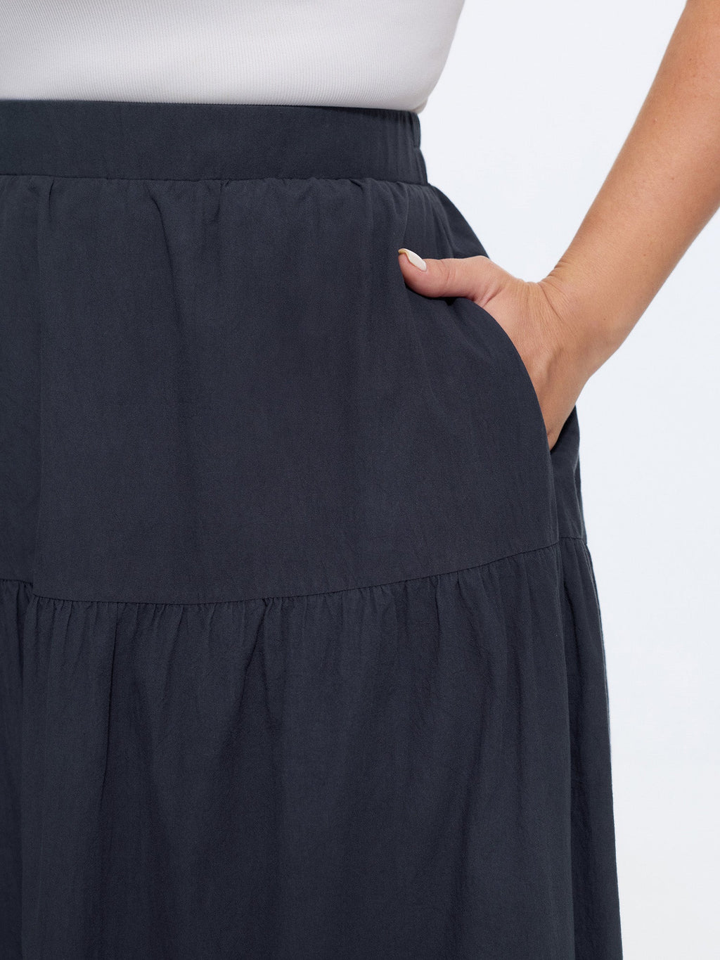 Cotton Lace Trim Tiered Flowy Maxi Skirt