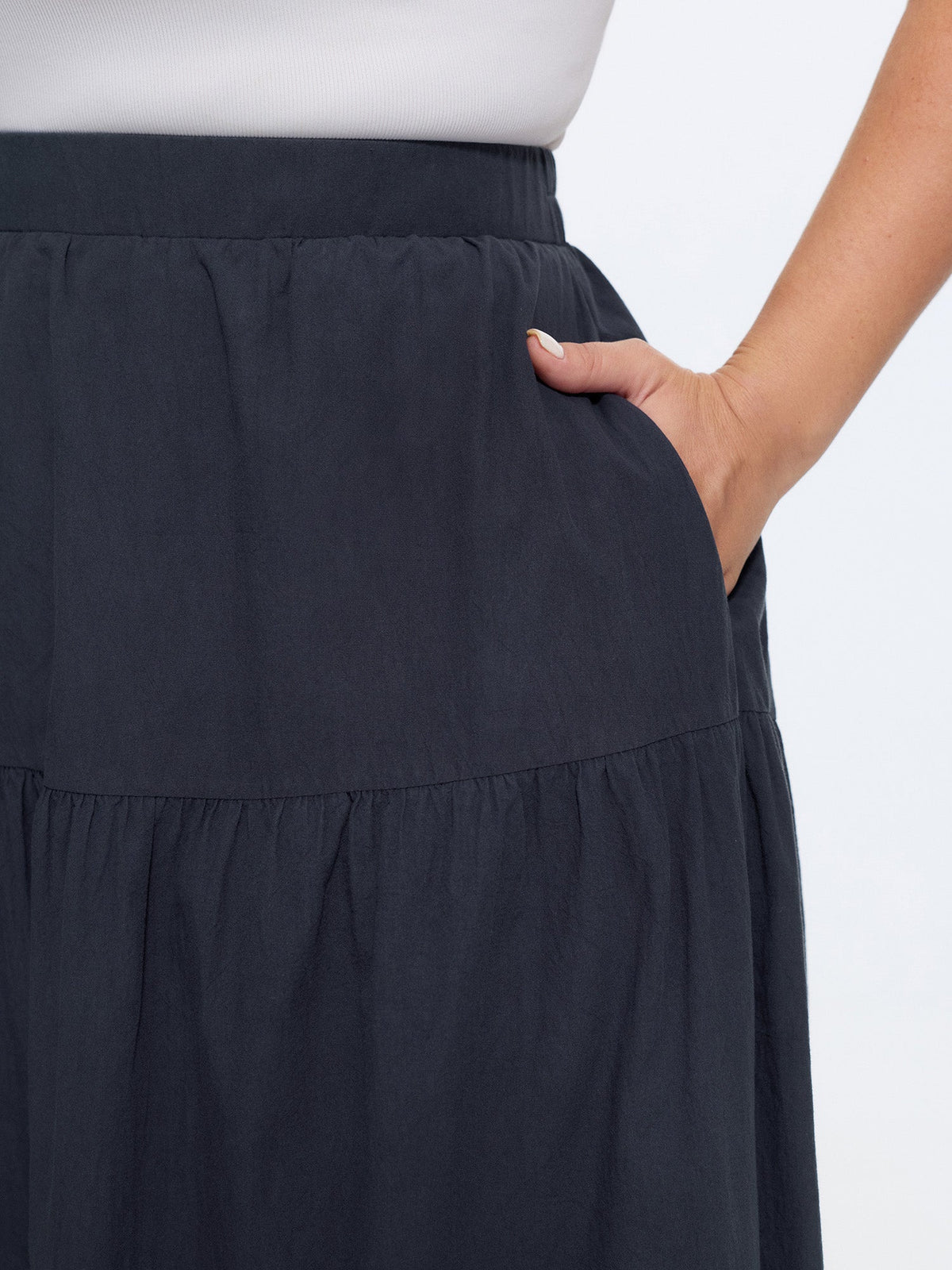 Cotton Lace Trim Tiered Flowy Maxi Skirt