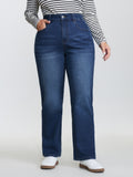 Thigh-Friendly Back Elastic Waist Straight-Leg Jeans