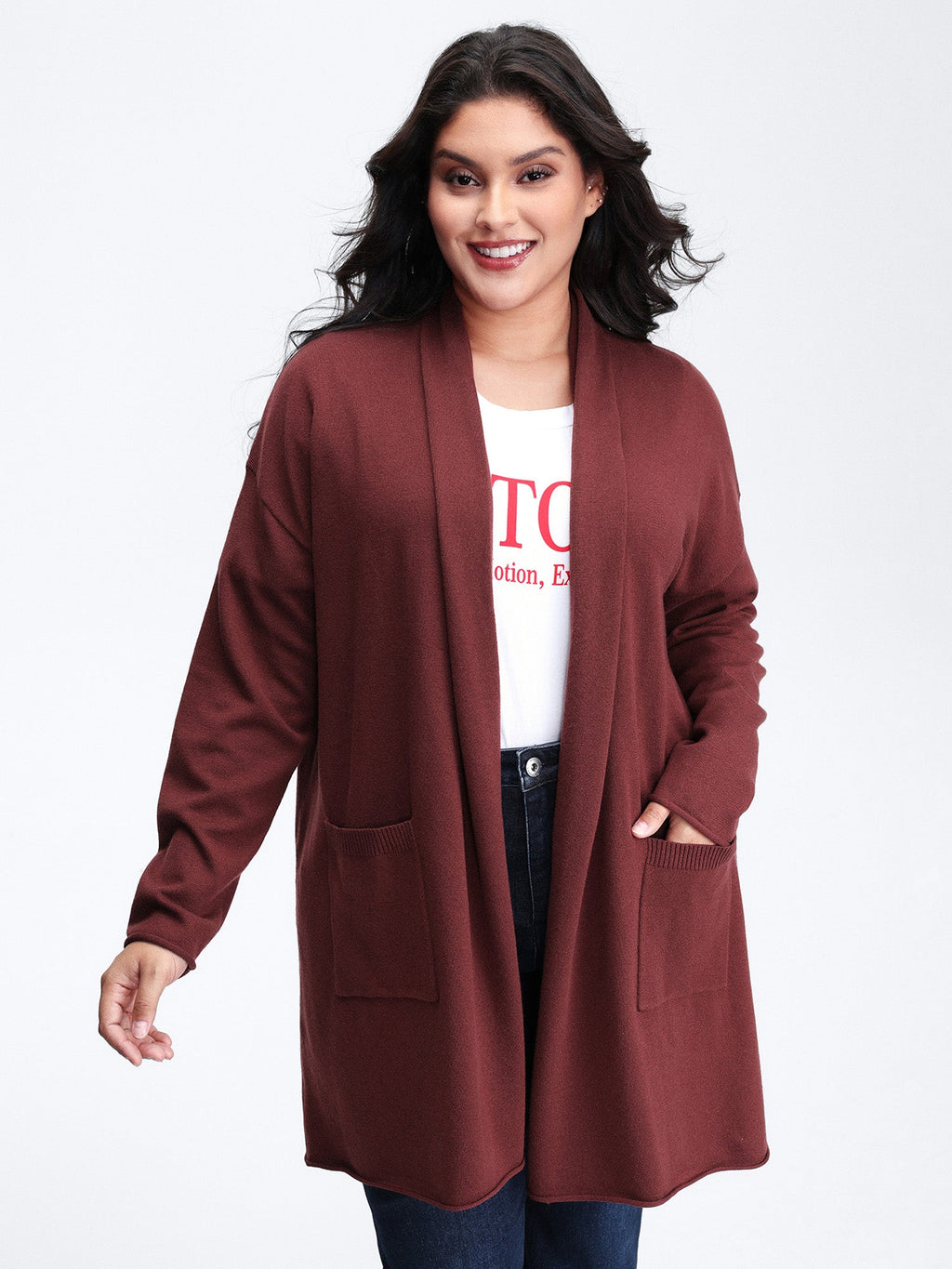 Supersoft Folded Collar Pocket Open-Front Knit Cardigan