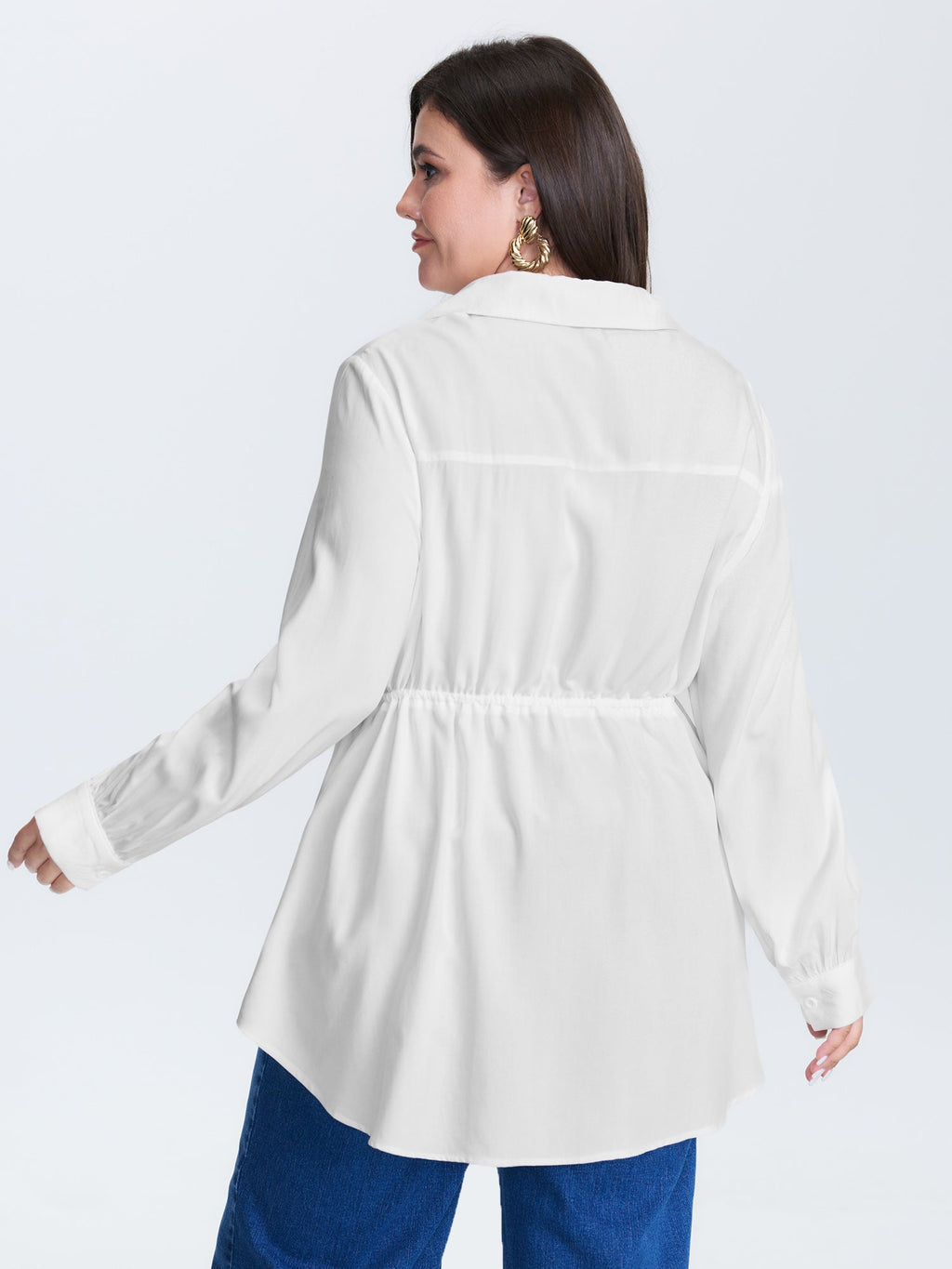 Lace Cut-Out Drawstring Waist Blouse