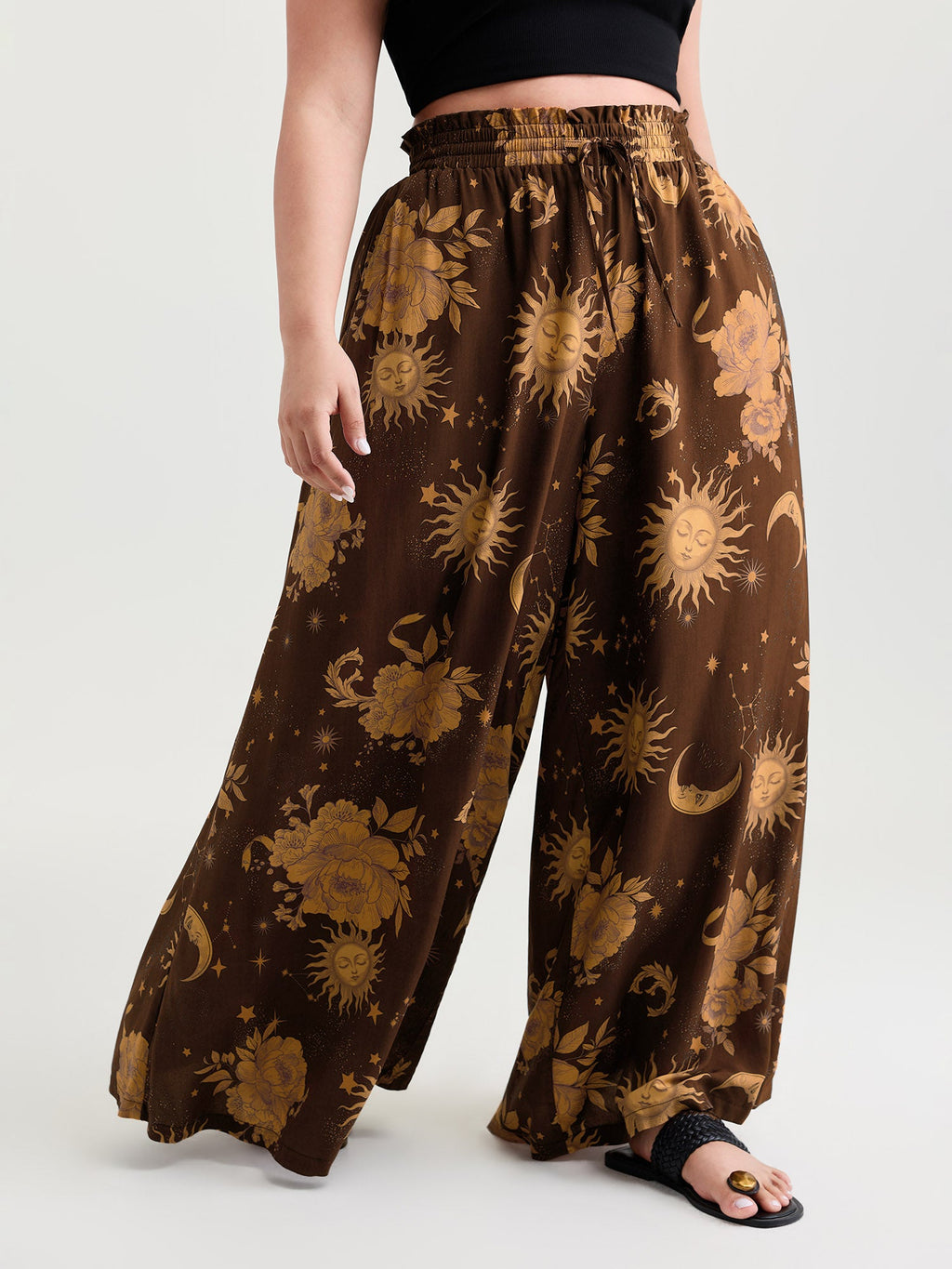 Star Moon Print Wide Waistband Pants
