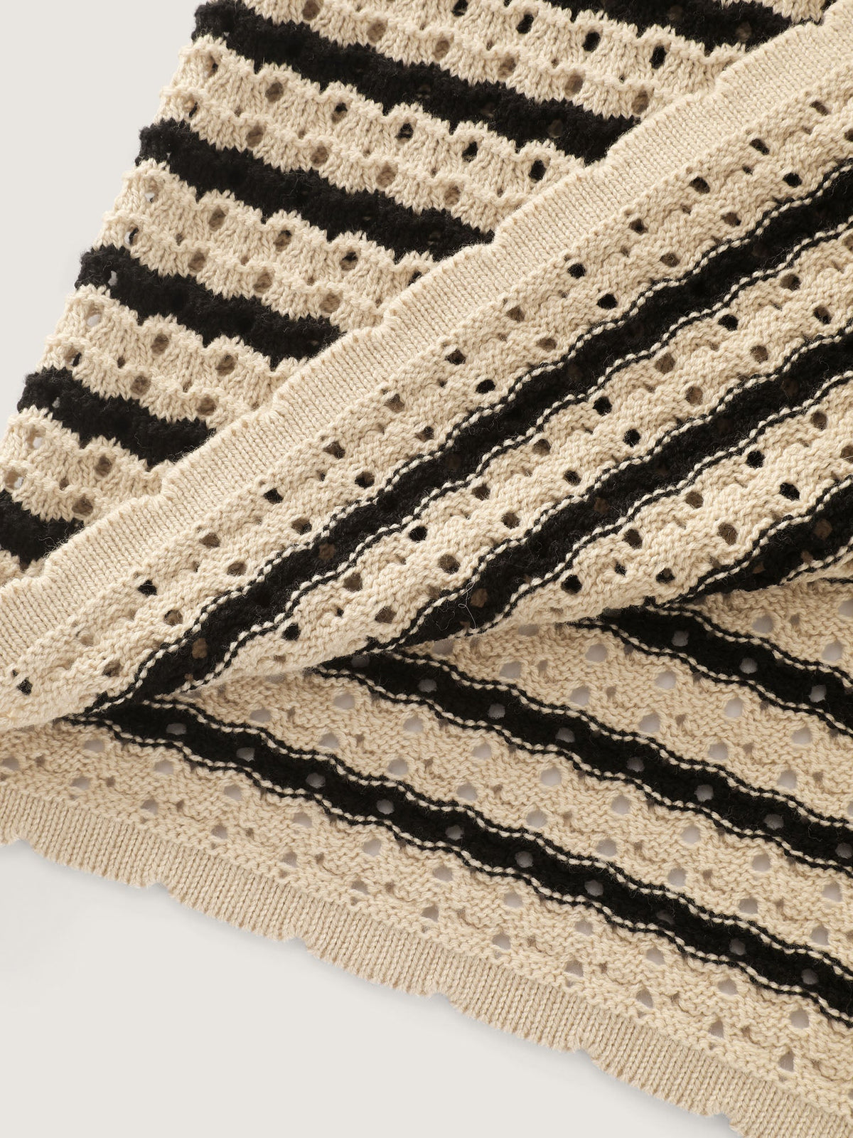 Striped Hollow Collared Button Front Cardigan