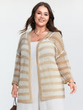 Crochet V-Neck Striped Knit Cardigan
