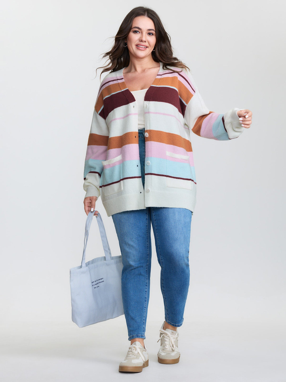 Colorful Stripes Button Knit Cardigan