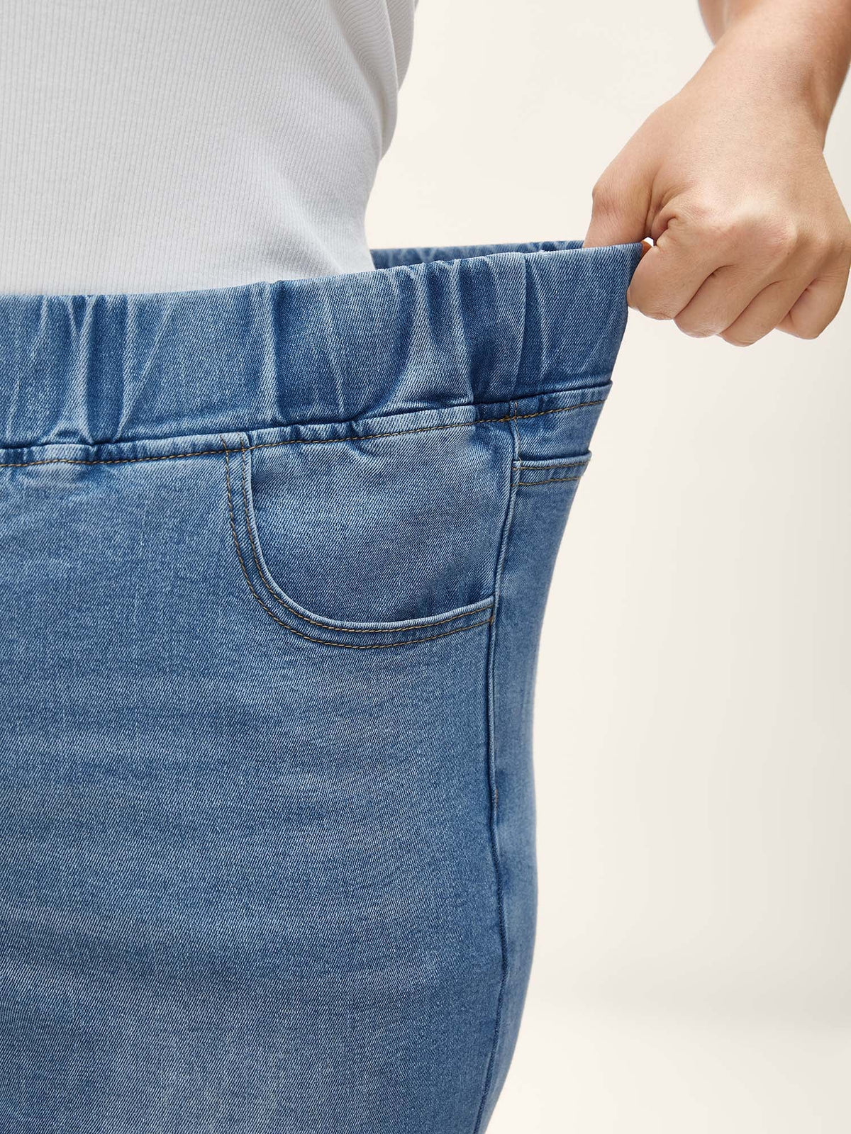 Pull-On Stretchy Skinny-Fit Denim Shorts