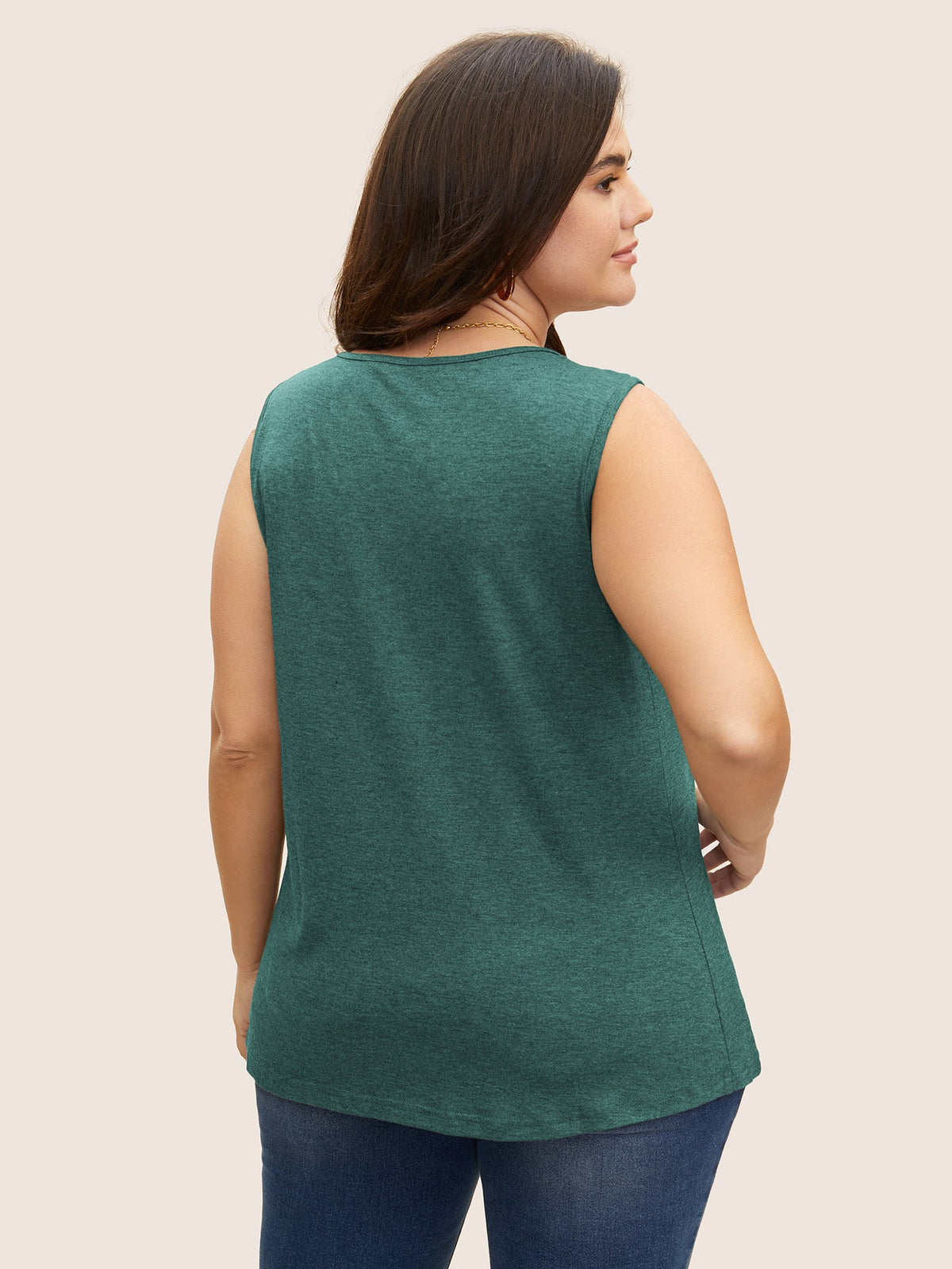 Heather Plicated Detail Square Neck Tank Top