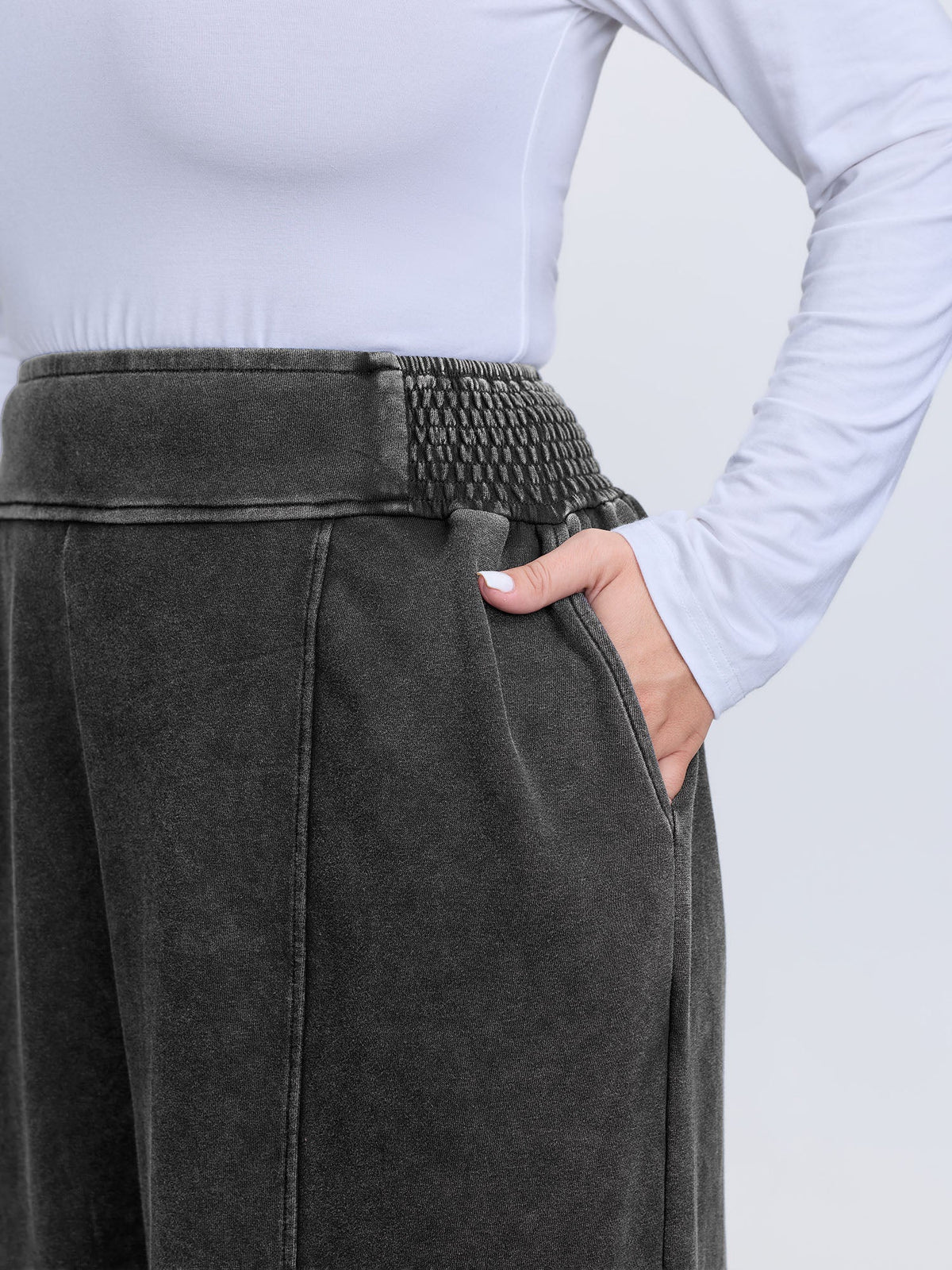 Stretchy Vintage Wash Wide-Leg Pants
