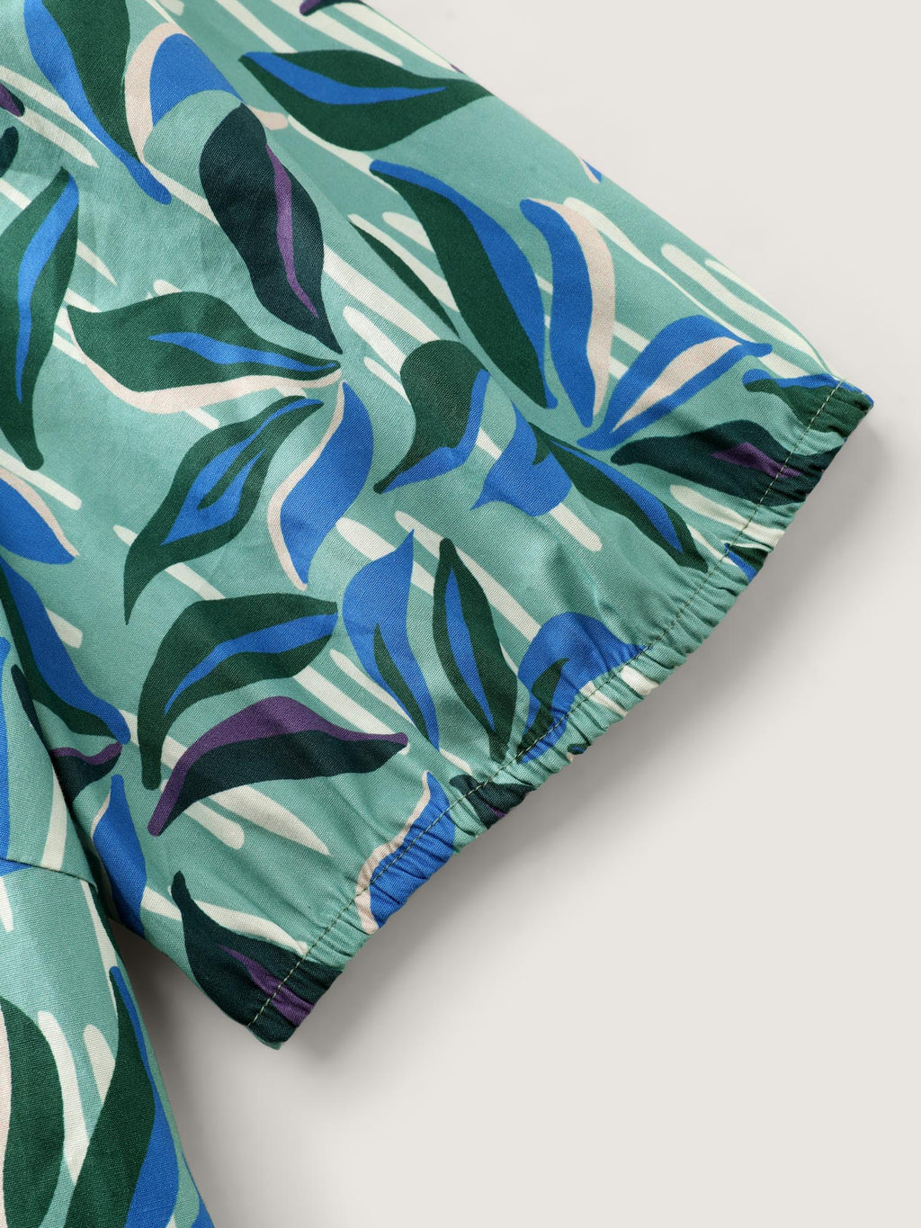 Cotton Tropical Leaf Print Irregular Sleeve Blouse
