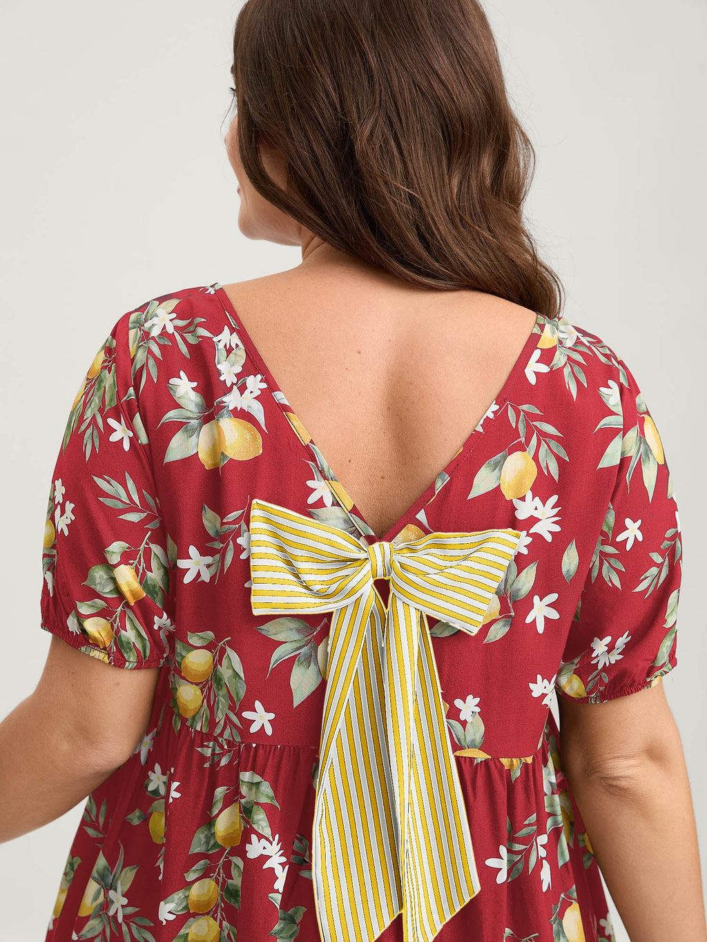 Citrus Print Bow Backless Blouse