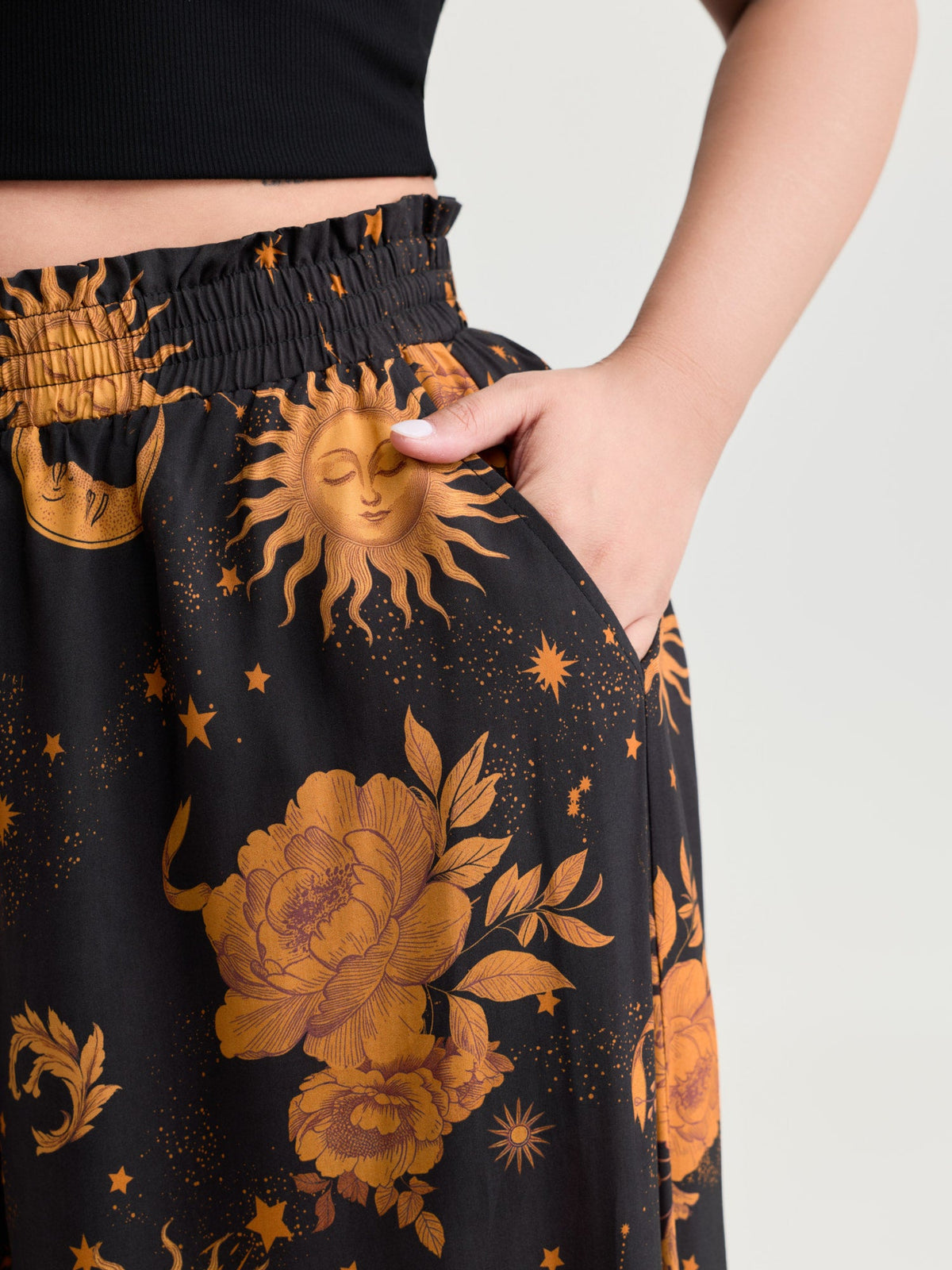 Star Moon Print Wide Waistband Pants