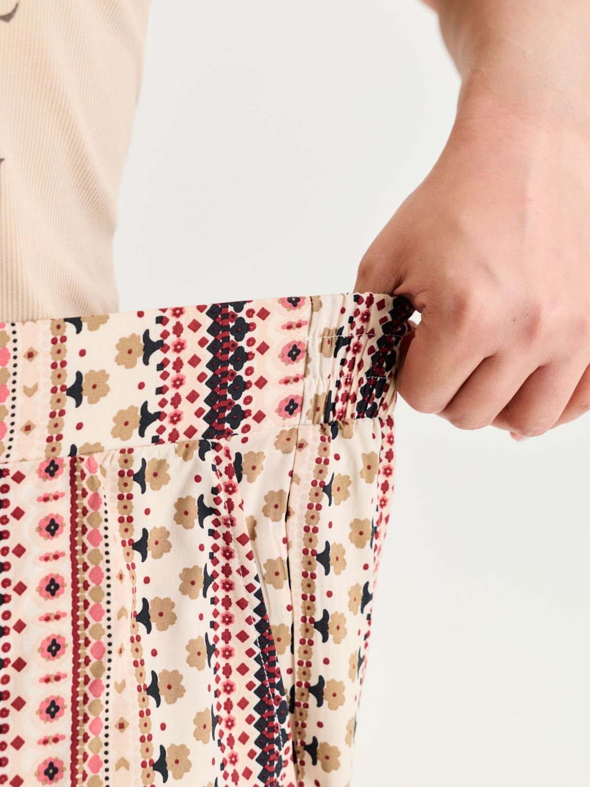 Boho Geometric Pattern Wide-Leg Pants