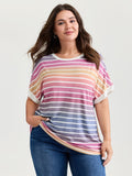 Colorful Gradient Stripe Round Neck T-Shirt