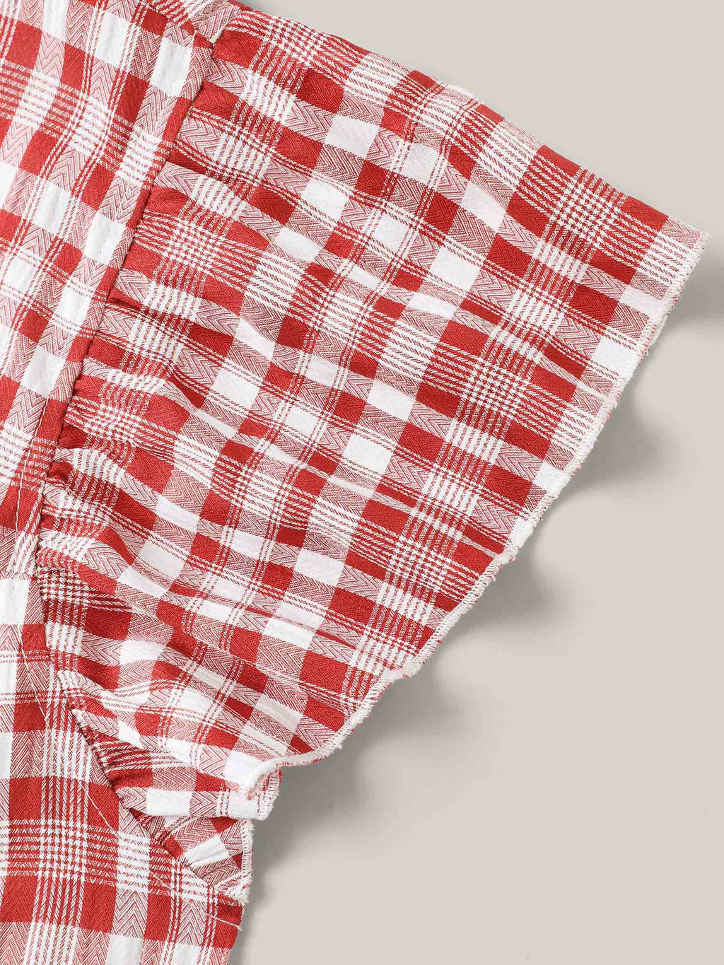 Plaid Print Textured Lotus Leaf Sleeve Shirt