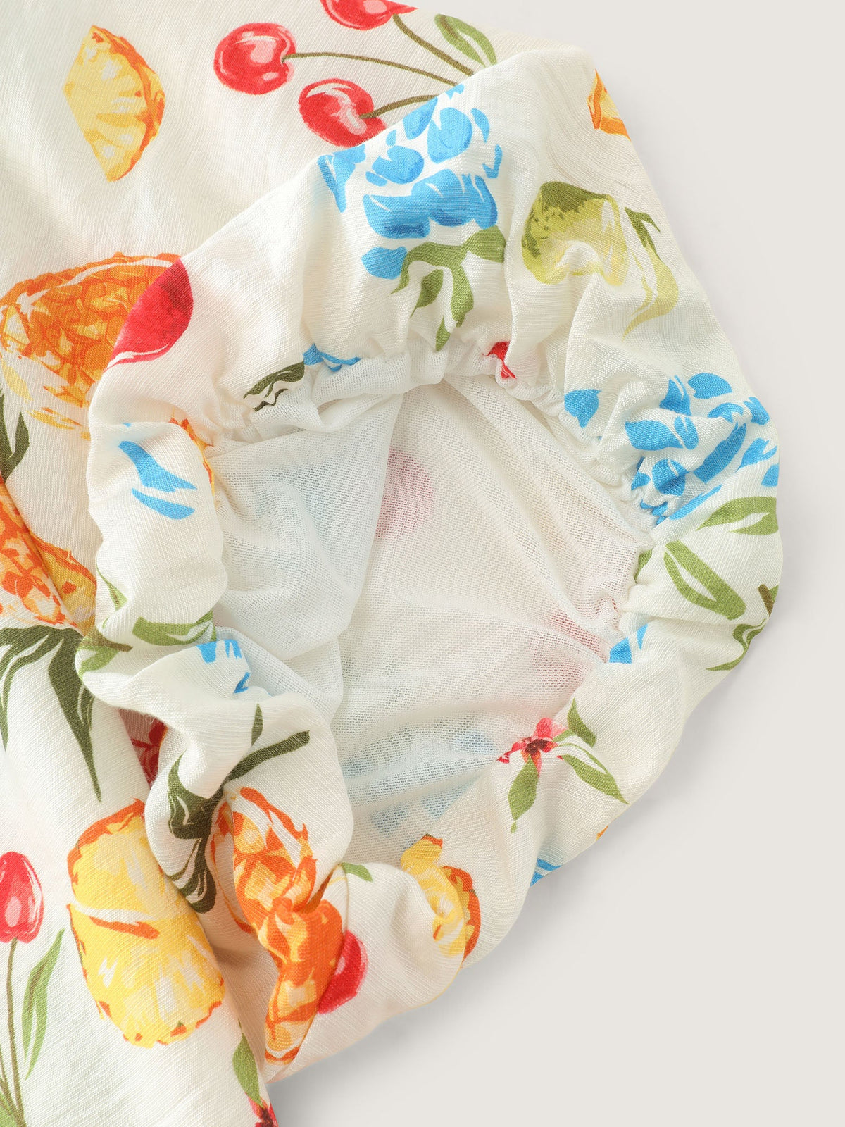 Fruit Print Bowknot Pleated Neckline Blouse