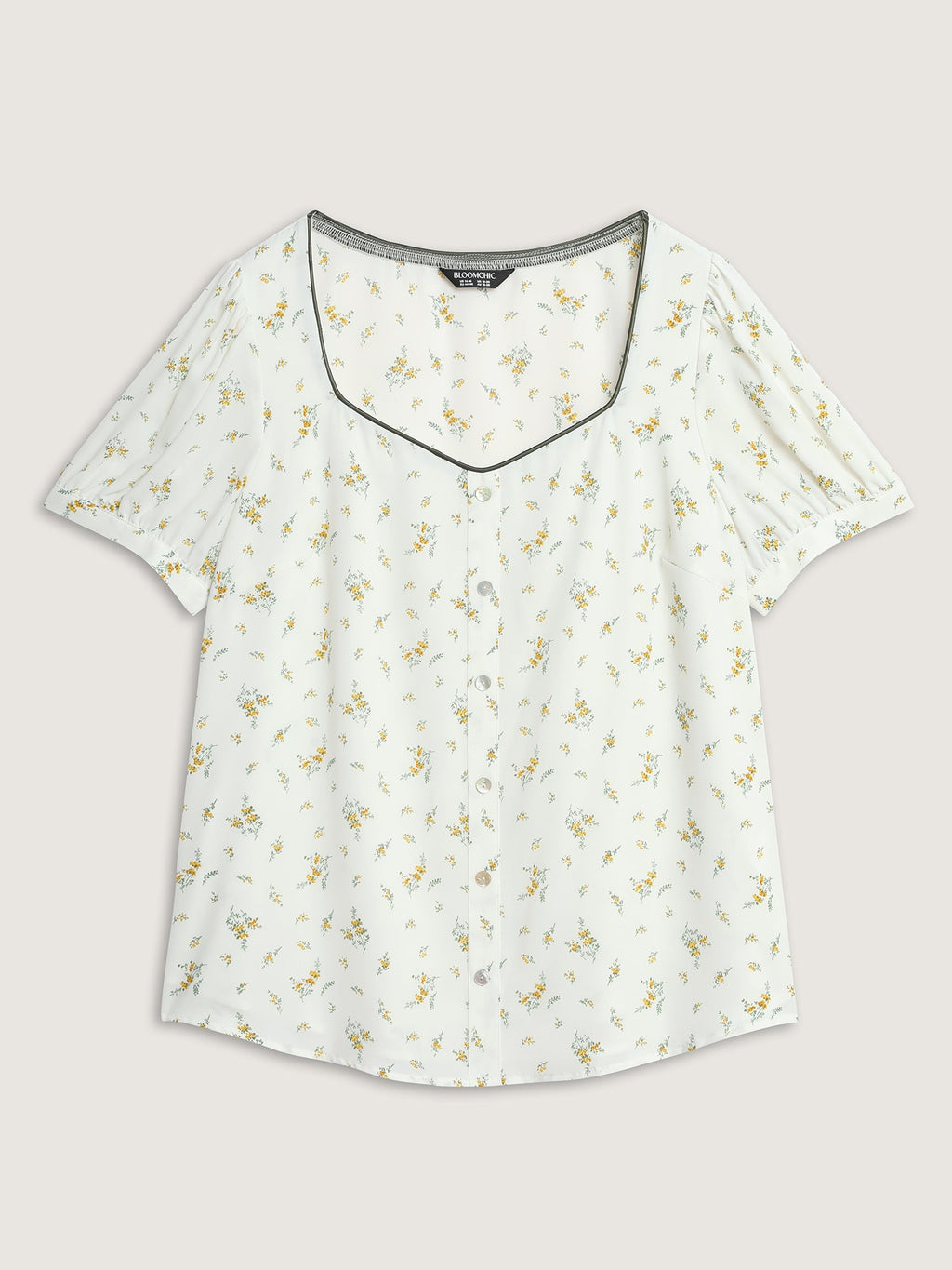 Floral Print Button Detail Color Contrast Blouse