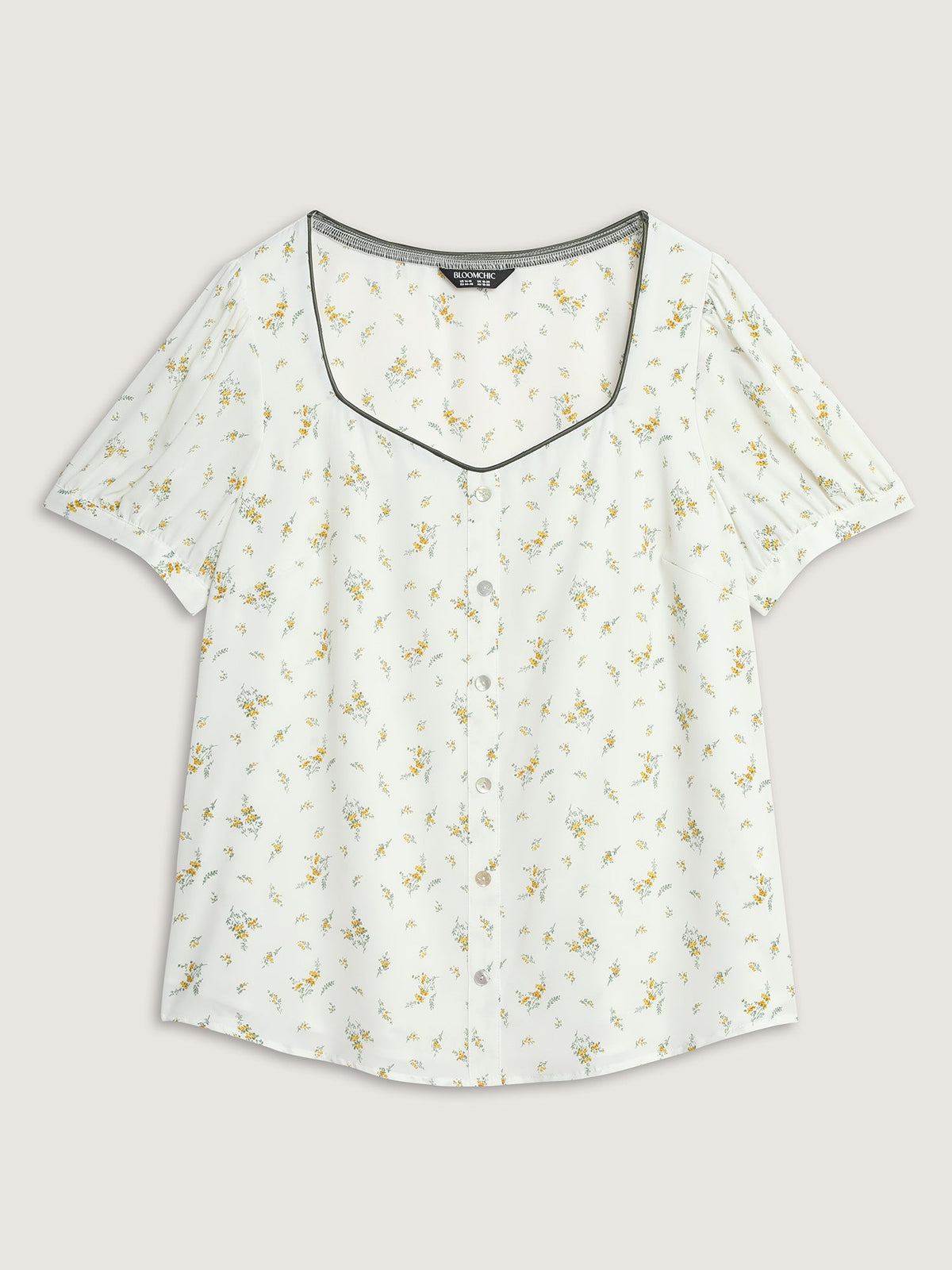 Floral Print Button Detail Color Contrast Blouse