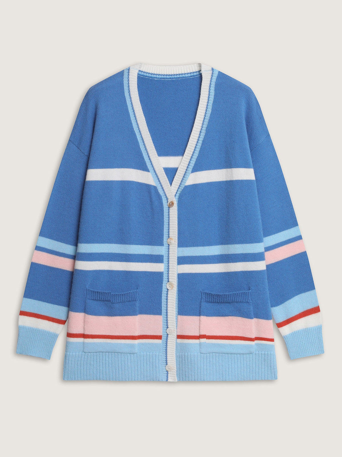 Colorblock Super Stretchy Pockets Knit Cardigan