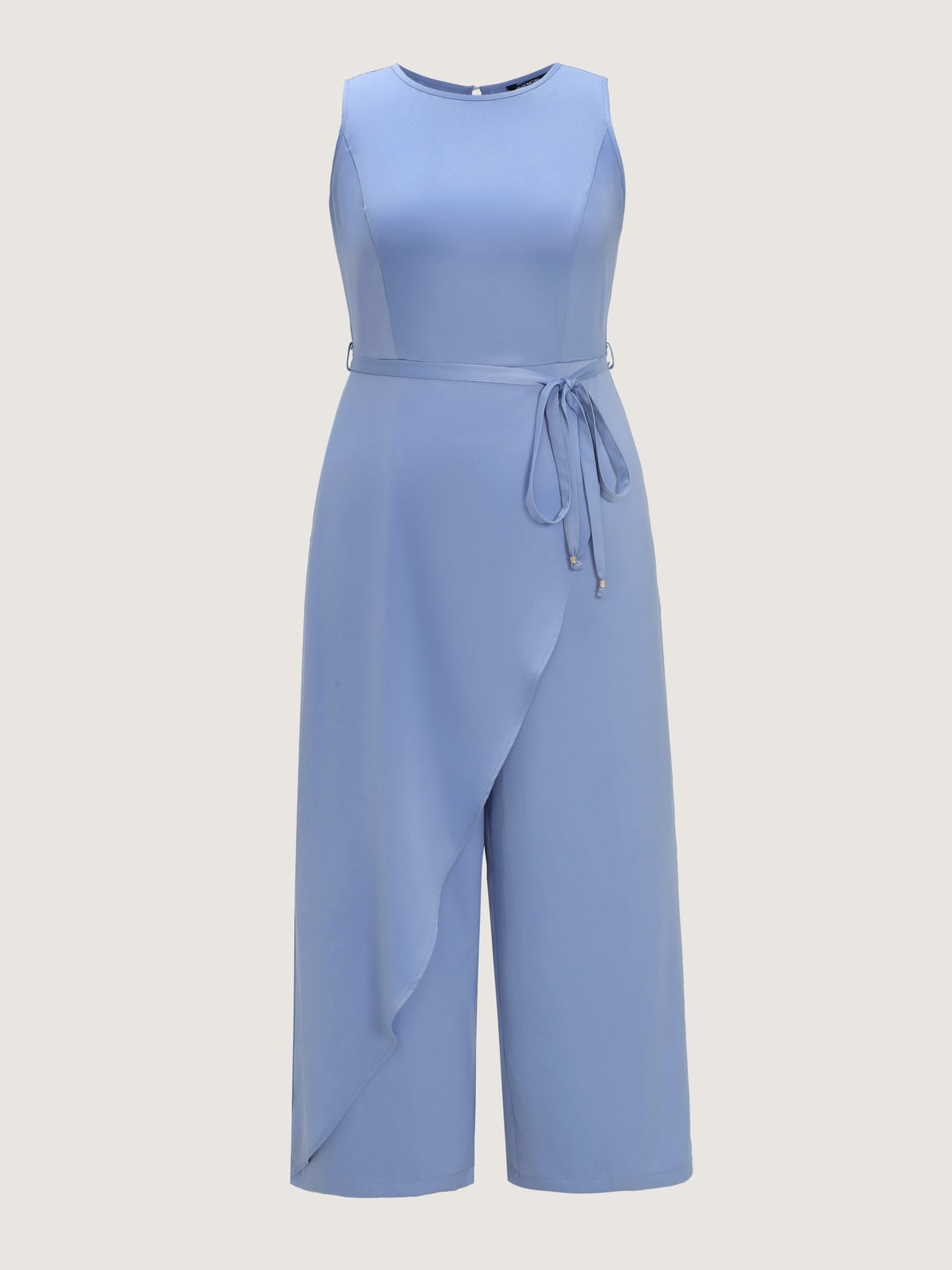 Layered Satin Waist-Tie Jumpsuit
