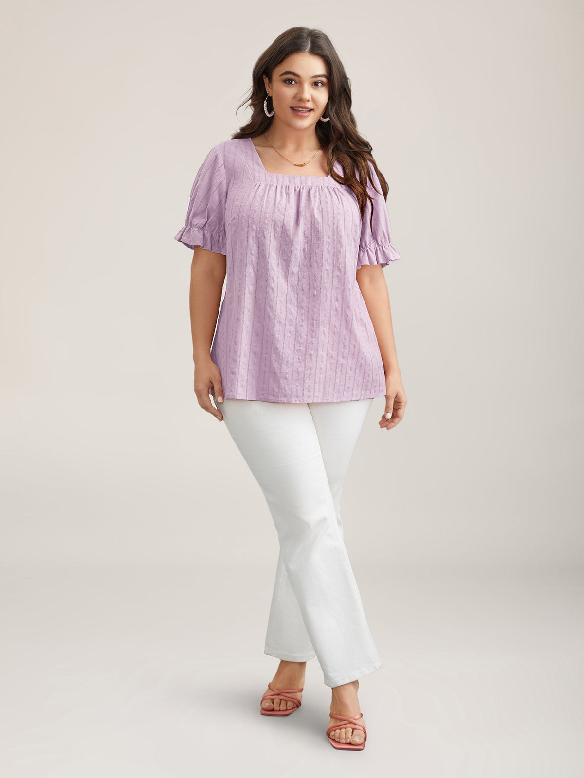 Cotton Square Neck Ruffled Sleeve Blouse