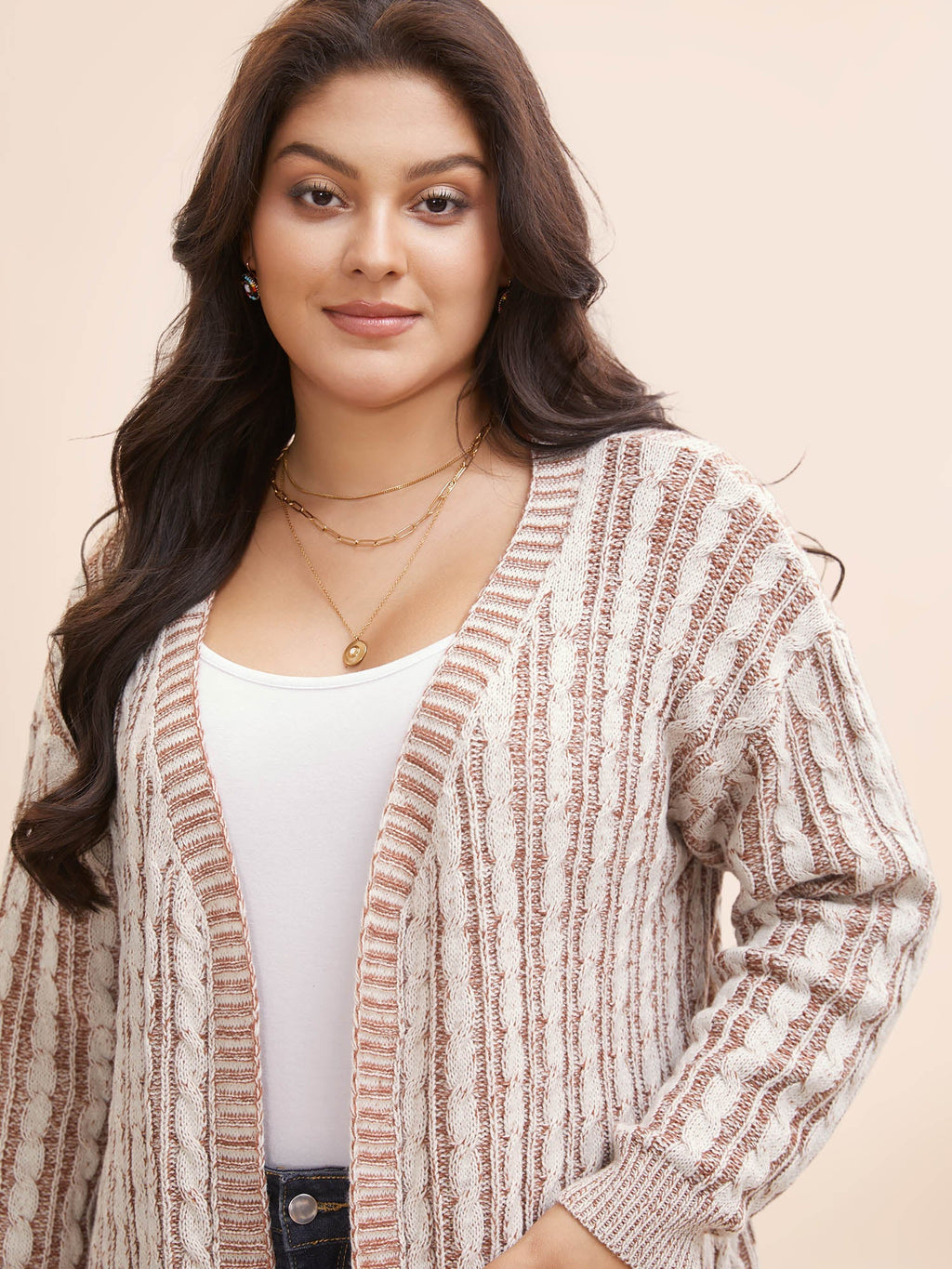 Texture Cable Knit Patch Pocket Cardigan