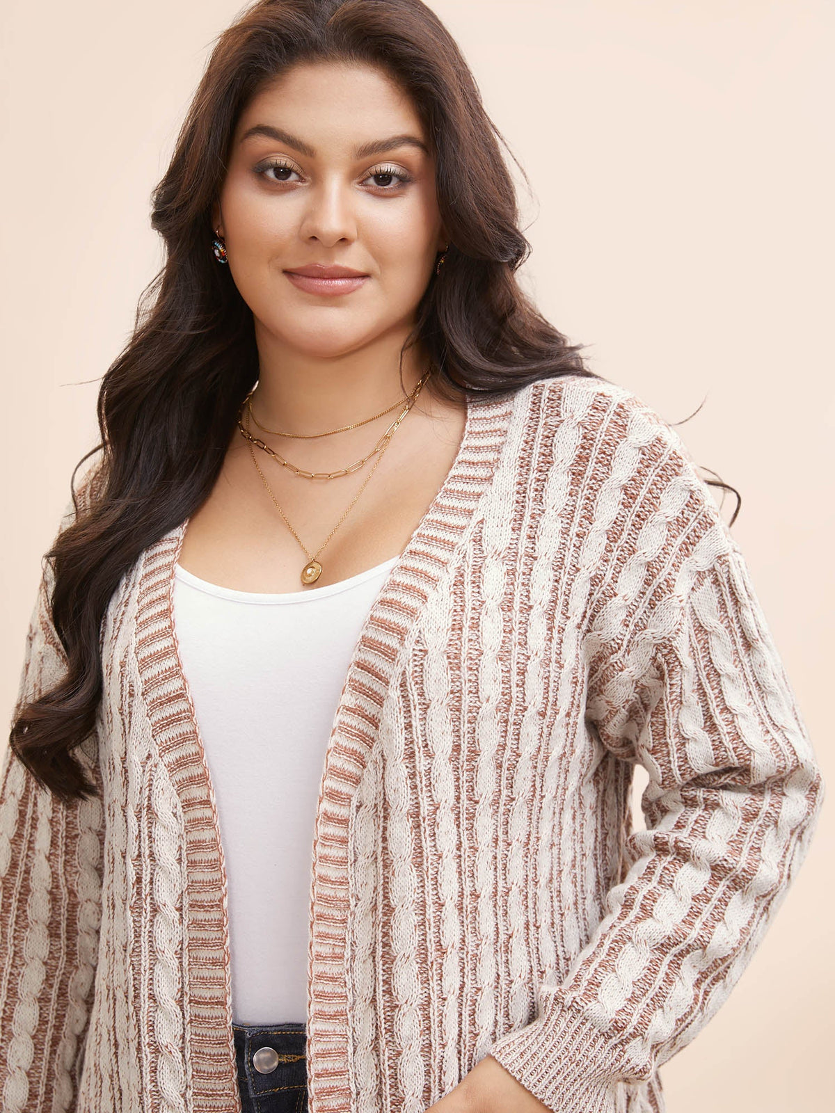 Texture Cable Knit Patch Pocket Cardigan