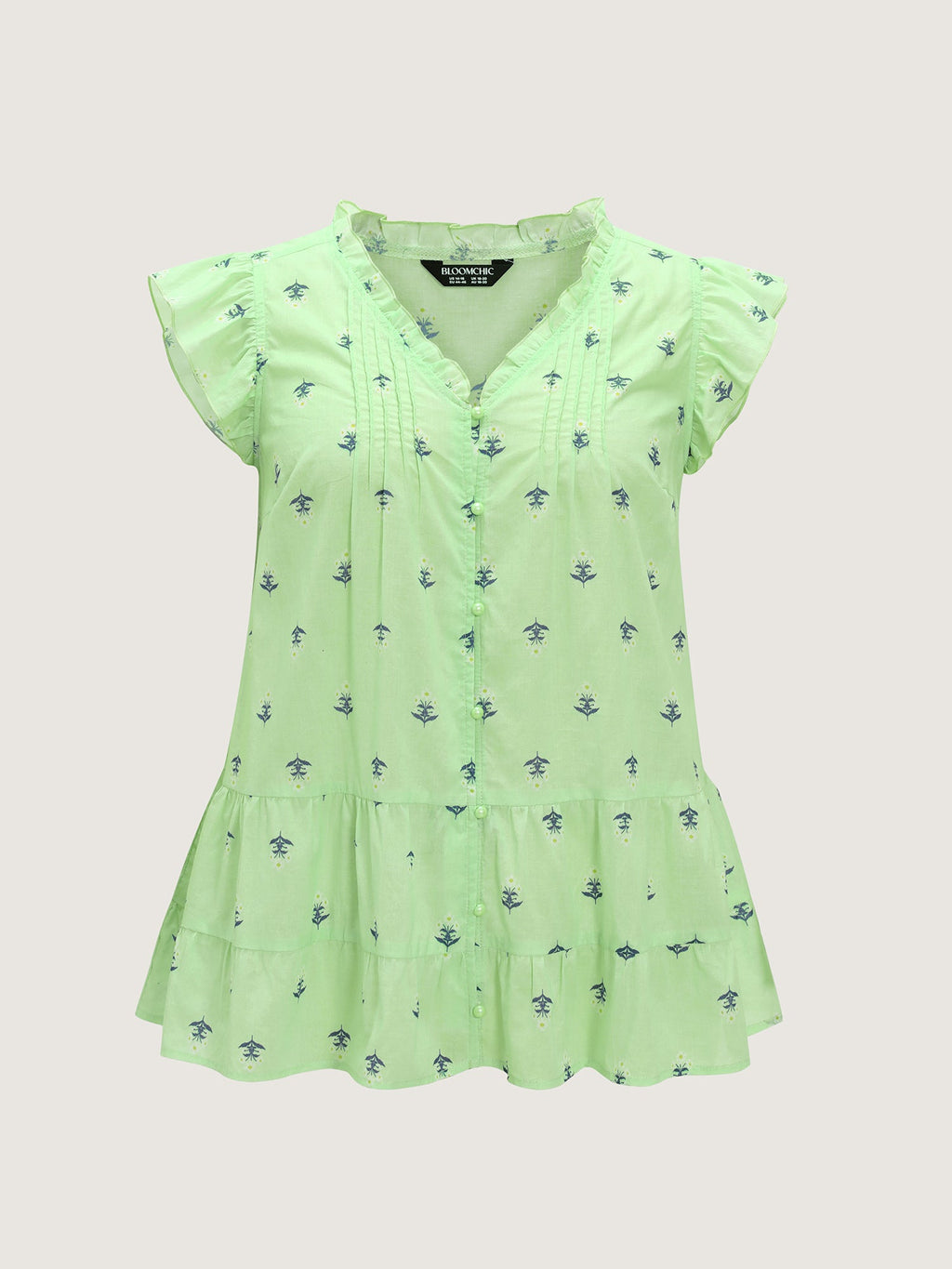 Cotton Anchor Print Lace Ruffled Sleeve Blouse