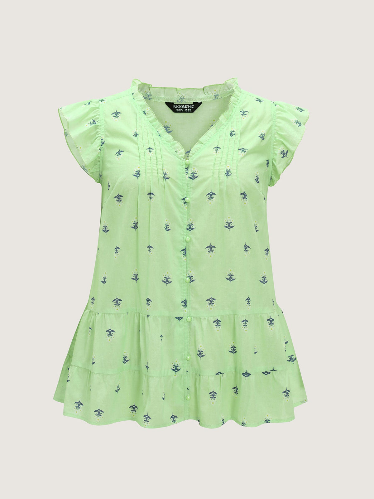 Cotton Anchor Print Lace Ruffled Sleeve Blouse