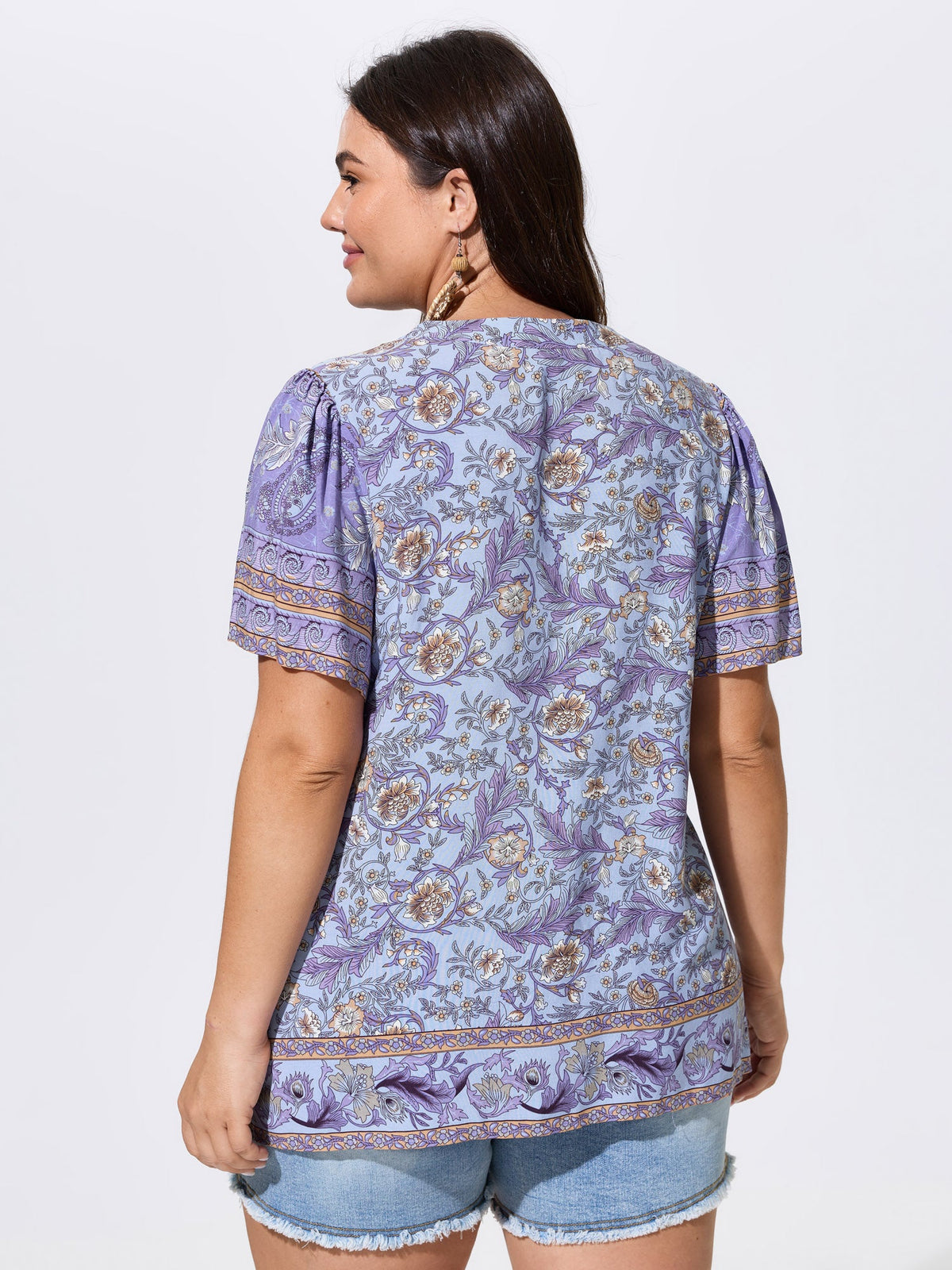 Floral Print Tassel Ruffled Sleeve Blouse