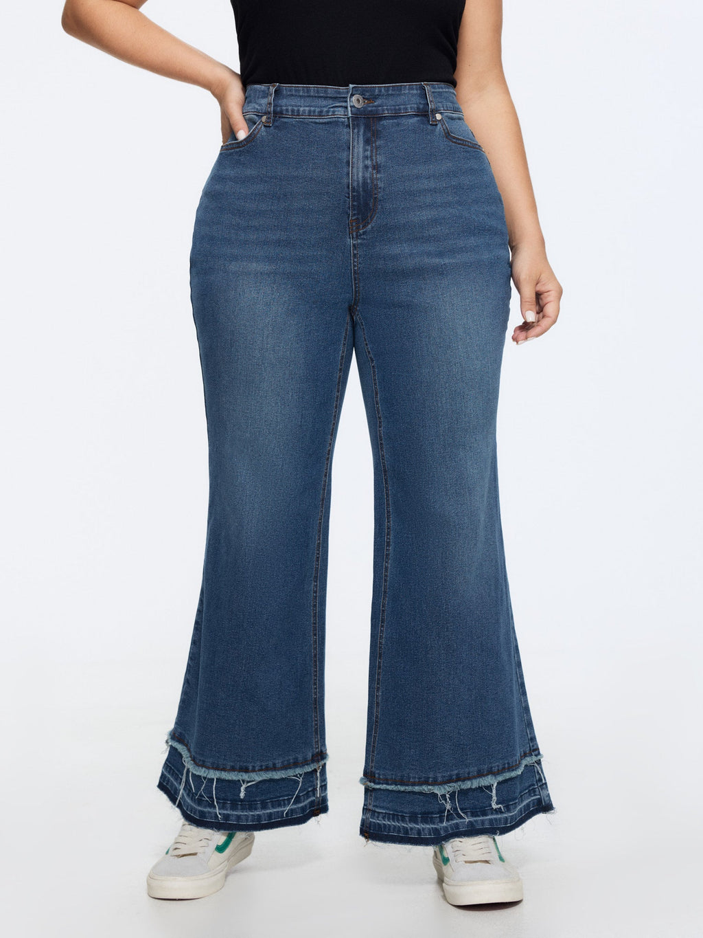 Stretchy Layered Hem High-Rise Flared Jeans