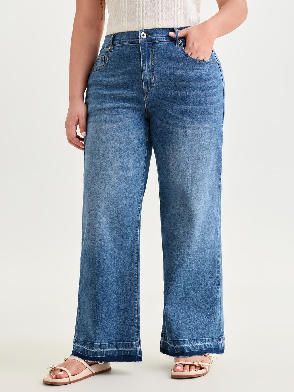 Stretchy Back Elastic Waist Wide Leg Jeans