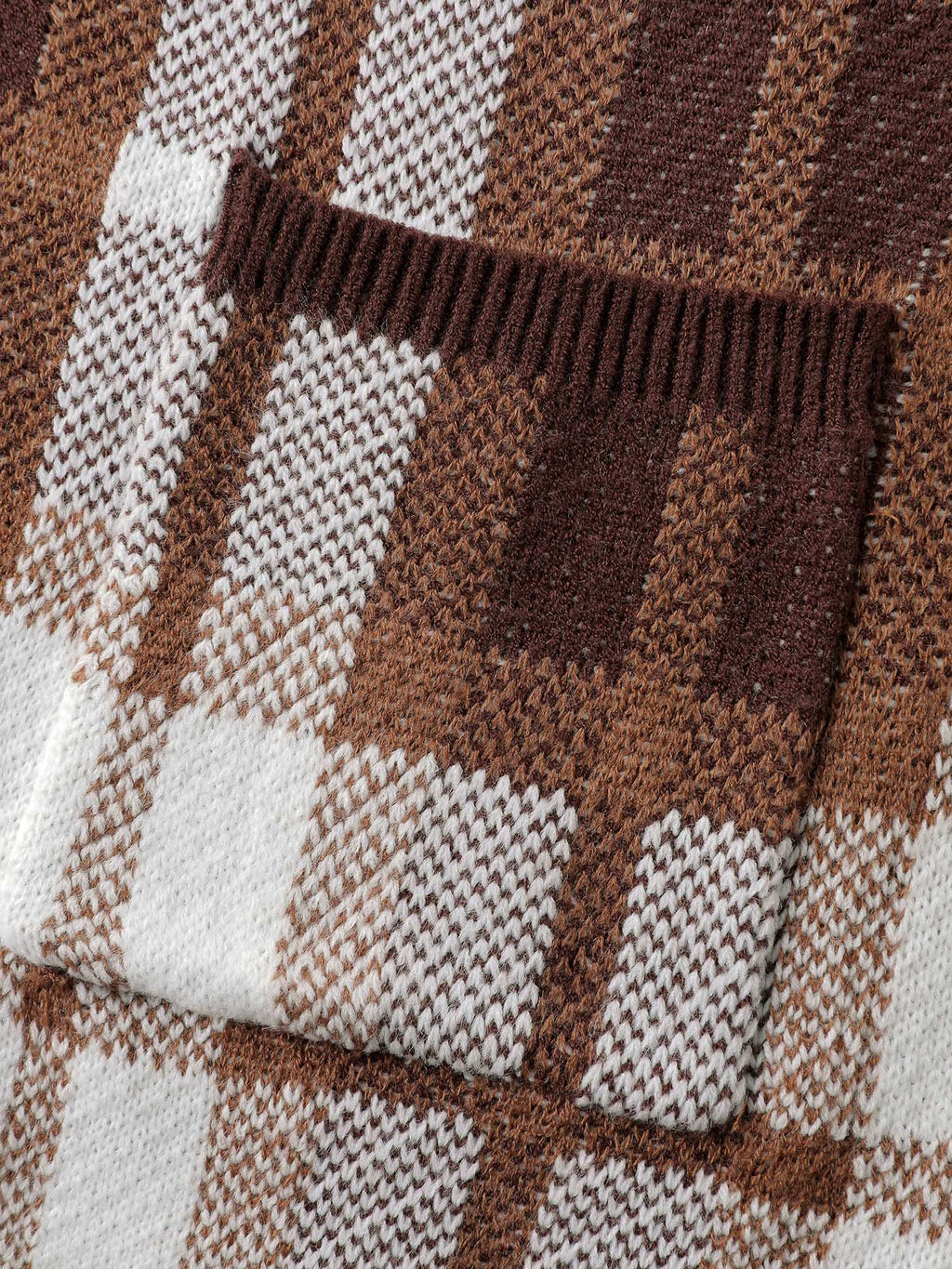 Plaid Jacquard Pattern Knit Cardigan