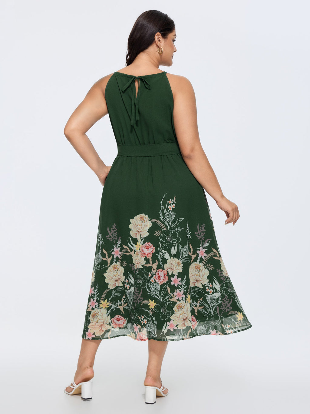 Budding Romance Halter Neck Stretchy Waist Midi Dress