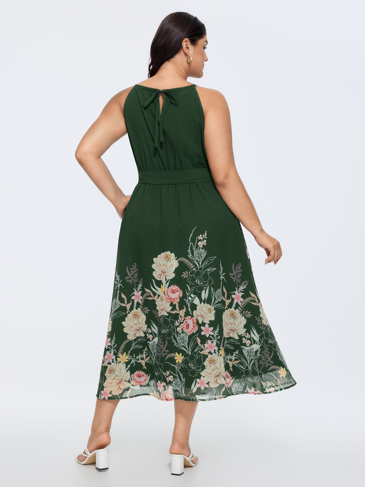 Budding Romance Halter Neck Stretchy Waist Midi Dress