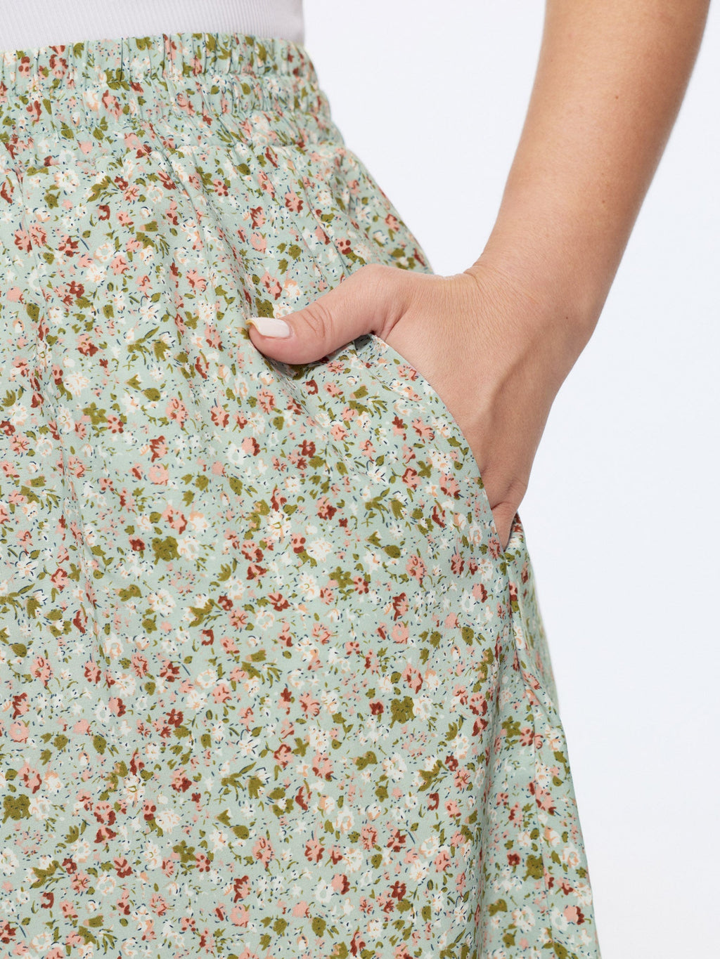Micro Floral Print Wide Waistband Pants