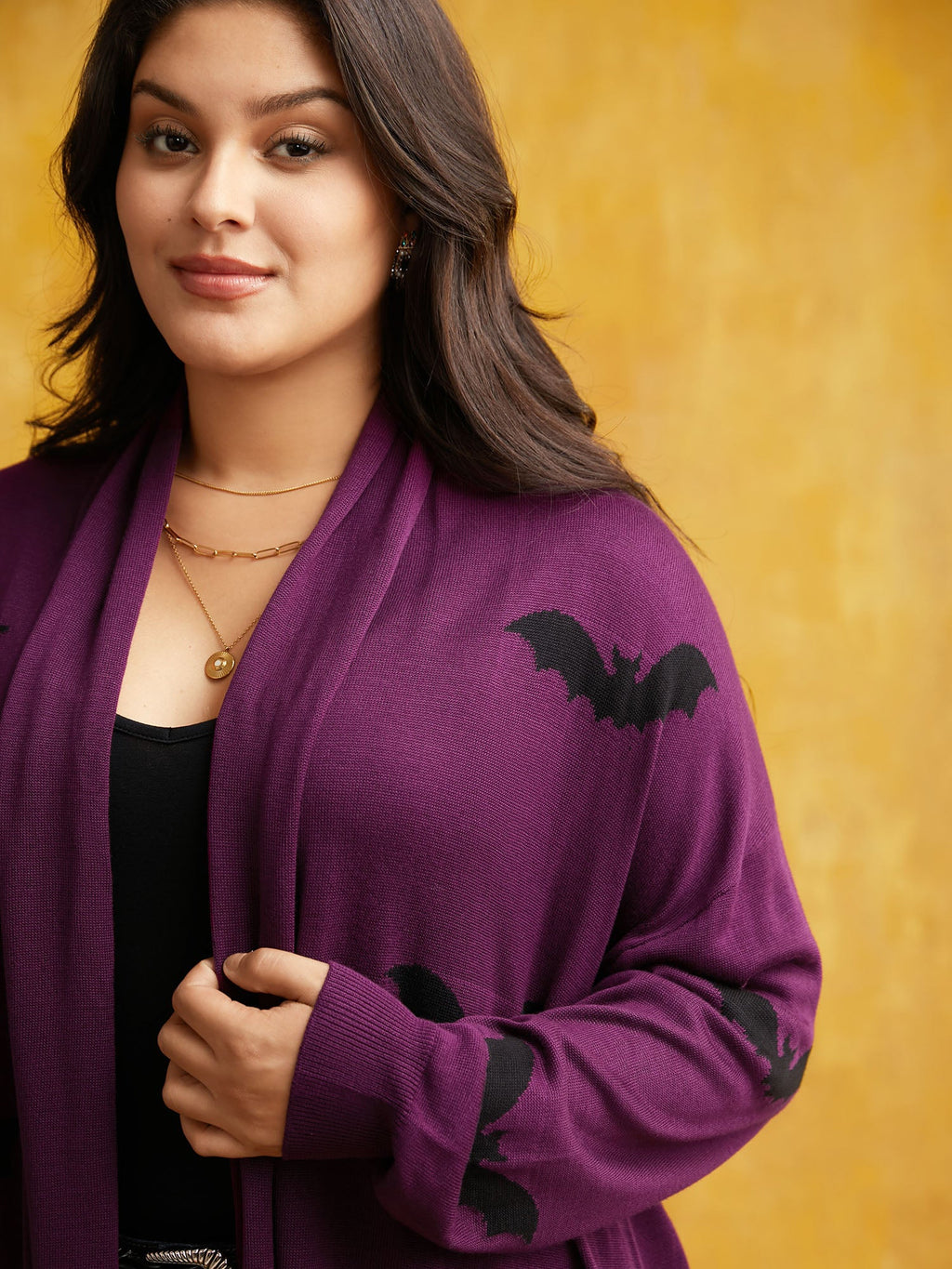 Supersoft Essentials Halloween Bat Pattern Lapel Collar Cardigan
