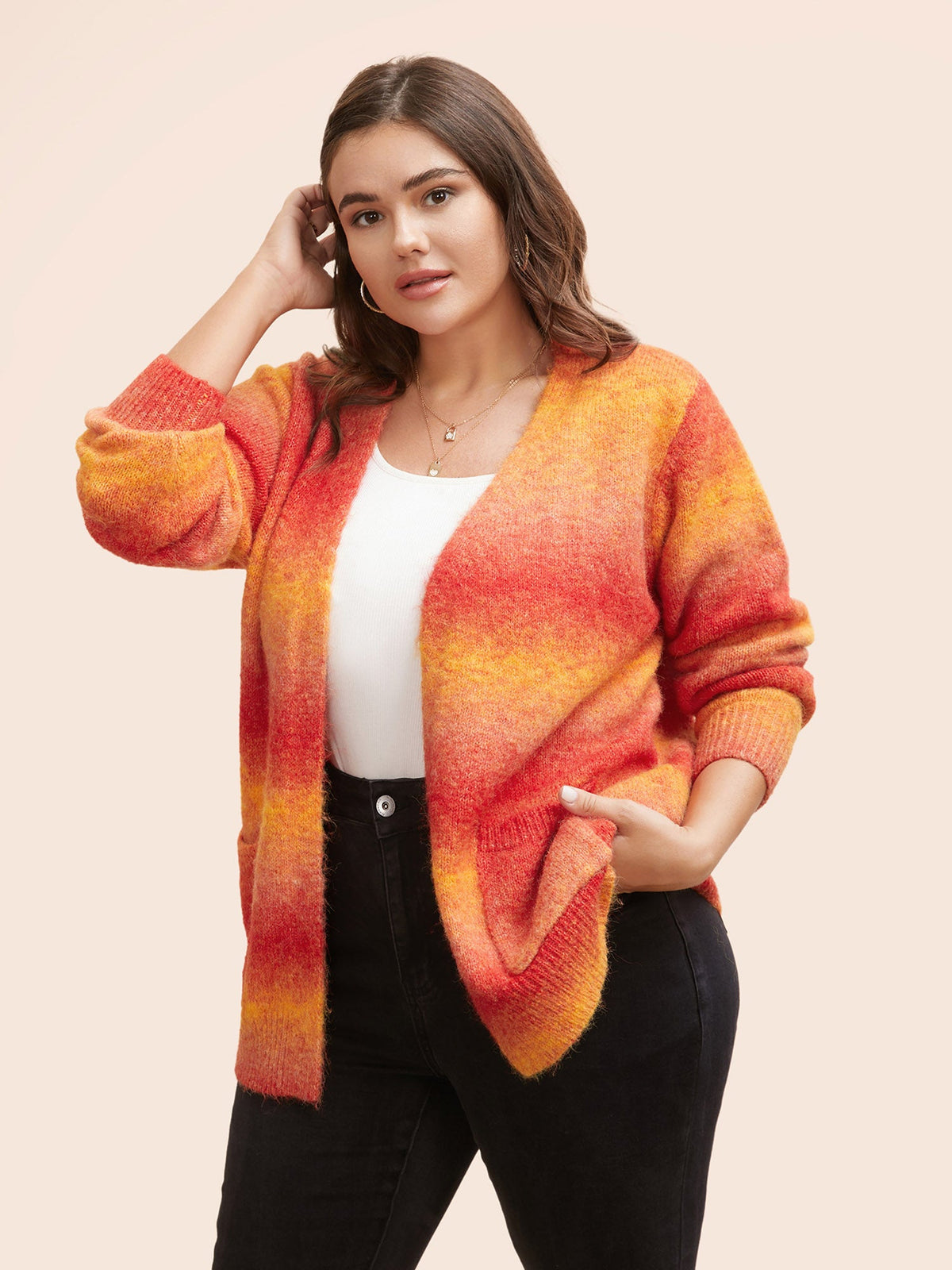 Ombre Contrast Patch Pocket Cardigan