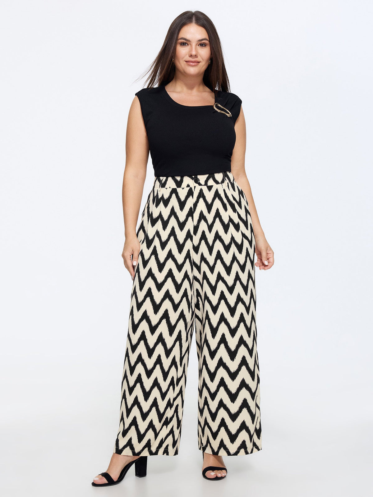Geometric Print Pull-On Wide-Leg Pants