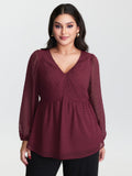 Polka Dot Jacquard Textured Shirred Blouse