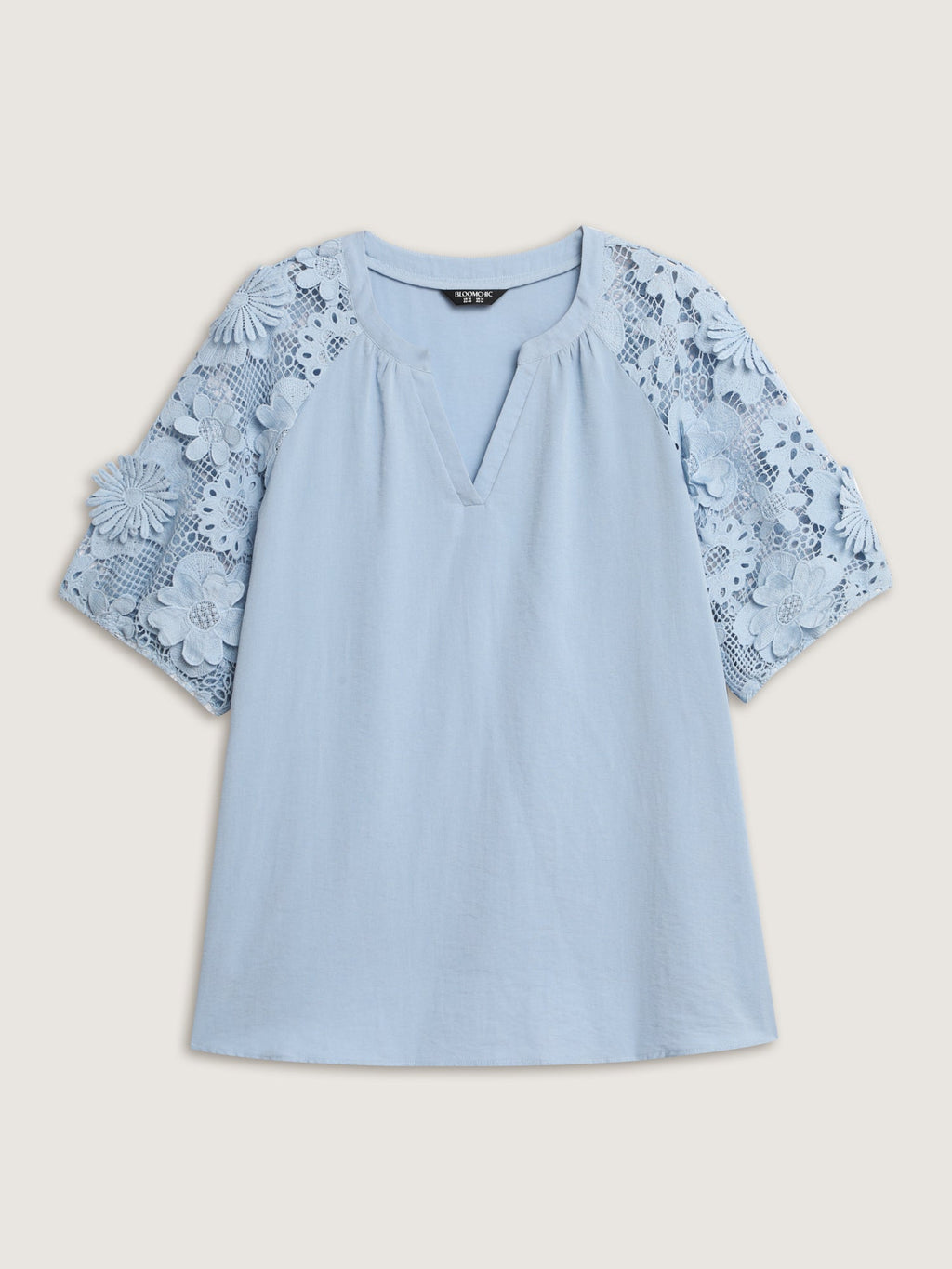 3D Floral Sleeve Spliced Flowy Blouse
