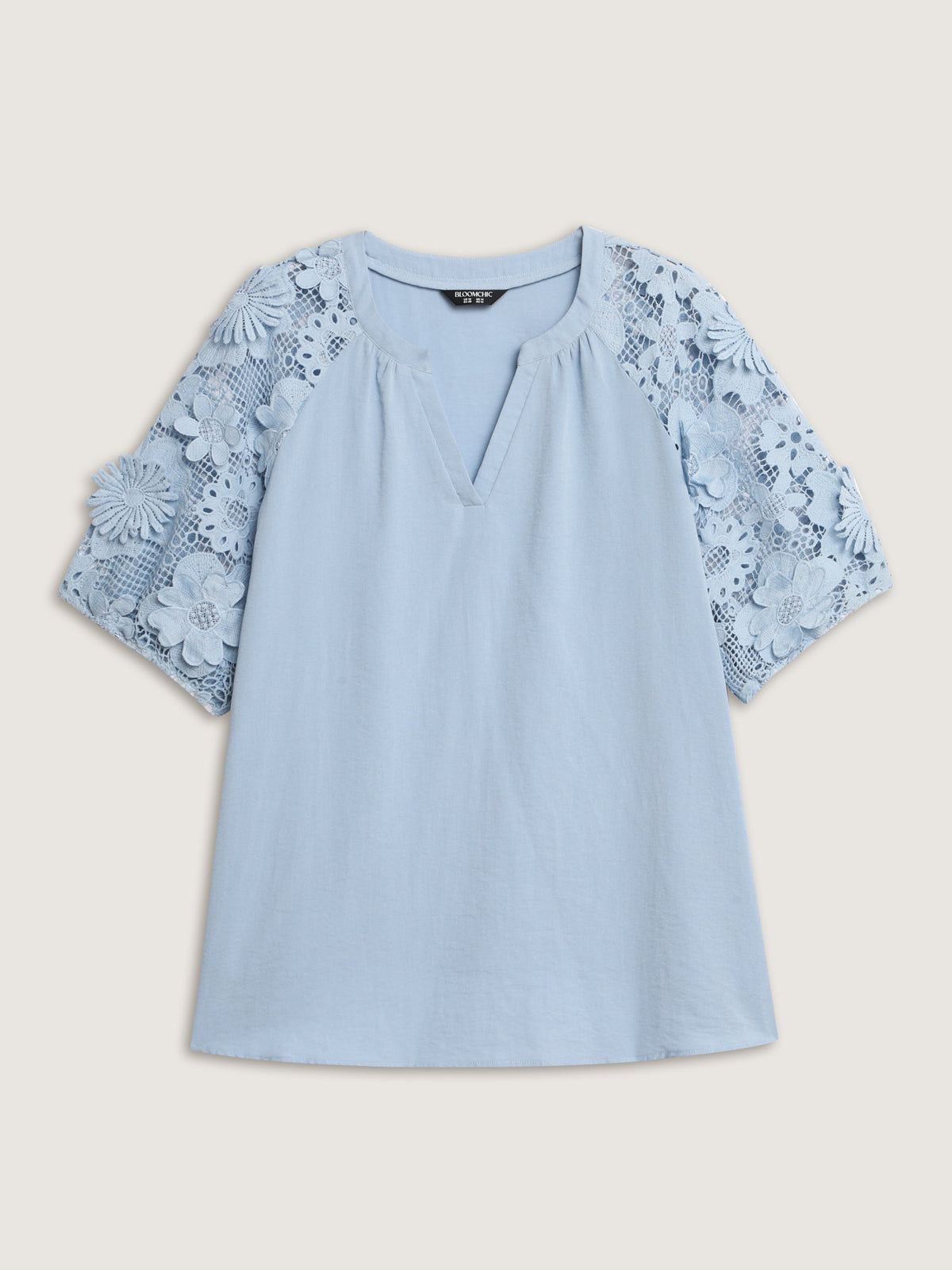 3D Floral Sleeve Spliced Flowy Blouse