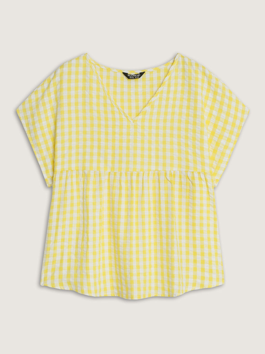Cotton Gingham Print V-Neck Blouse