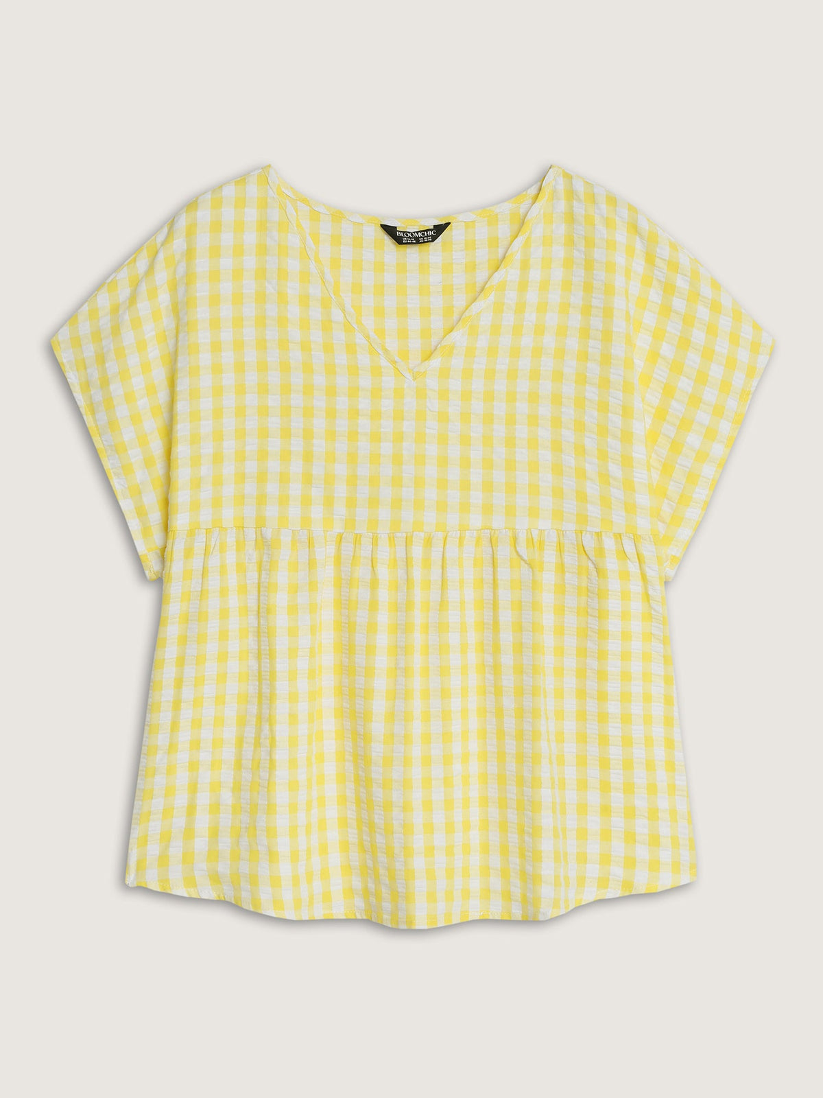 Cotton Gingham Print V-Neck Blouse