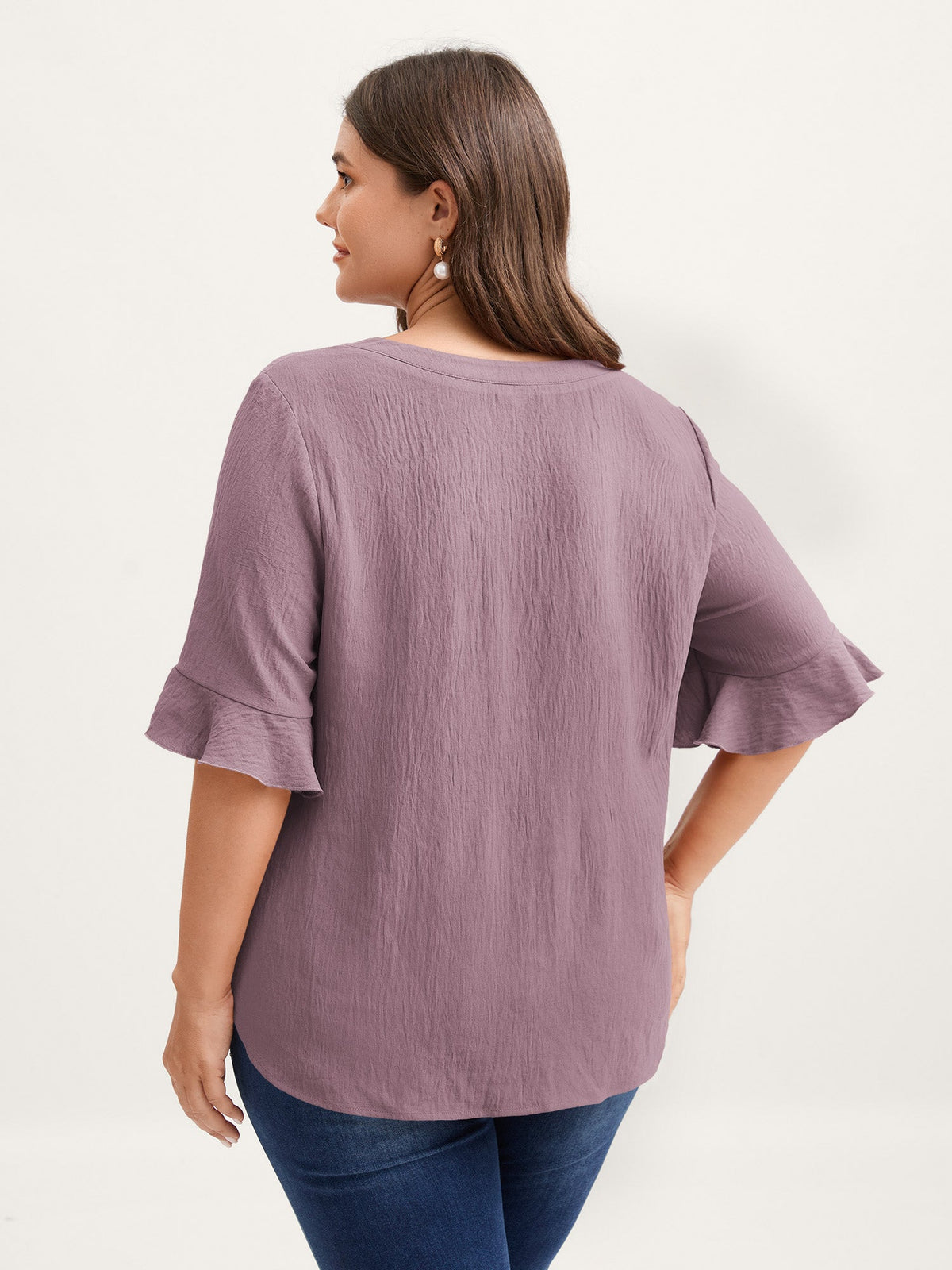 Toothpick Pleats Ruffled Sleeve Solid Blouse